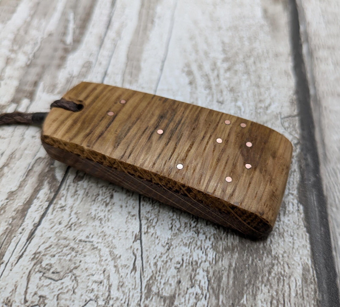 Whiskey barrel oak wood Pleiades star cluster constellation pendant.