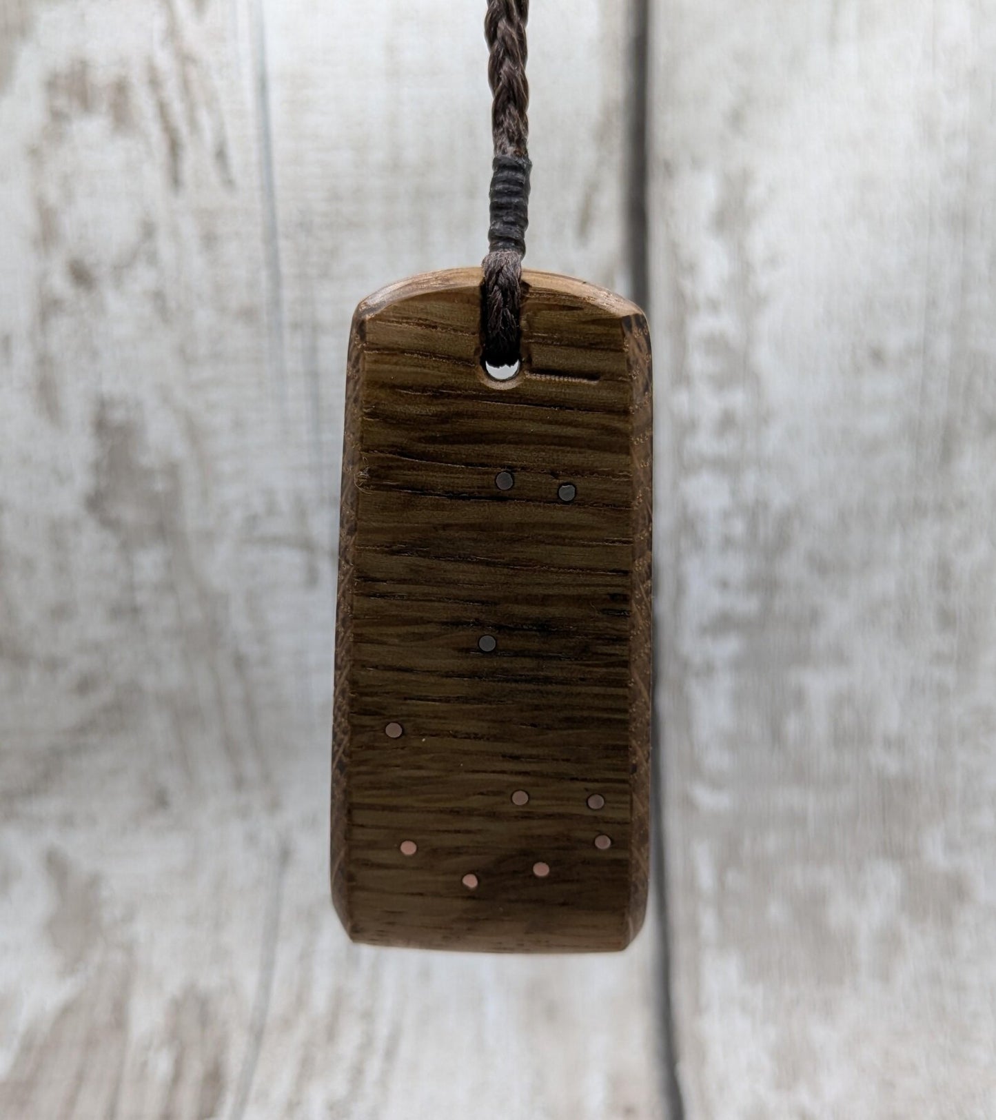 Whiskey barrel oak wood Pleiades star cluster constellation pendant.