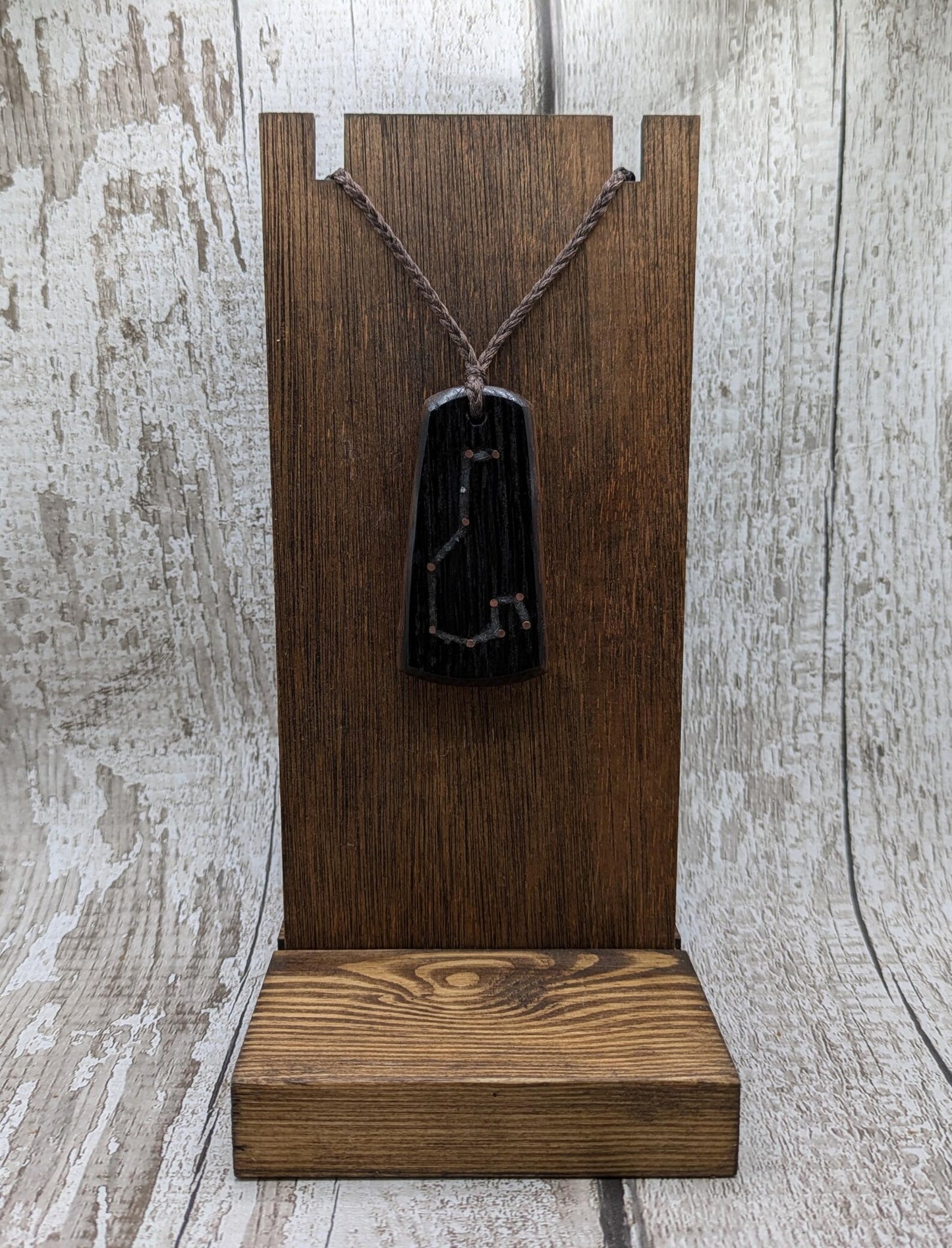 Whiskey barrel oak Pleiades star system pendent.
