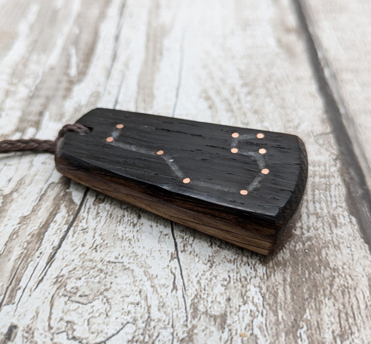 Whiskey barrel oak Pleiades star system pendent.