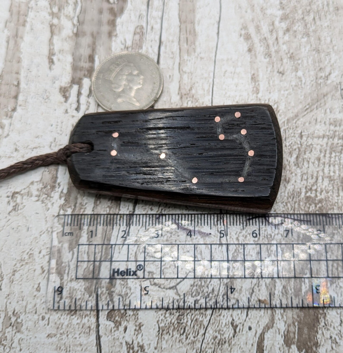 Whiskey barrel oak Pleiades star system pendent.