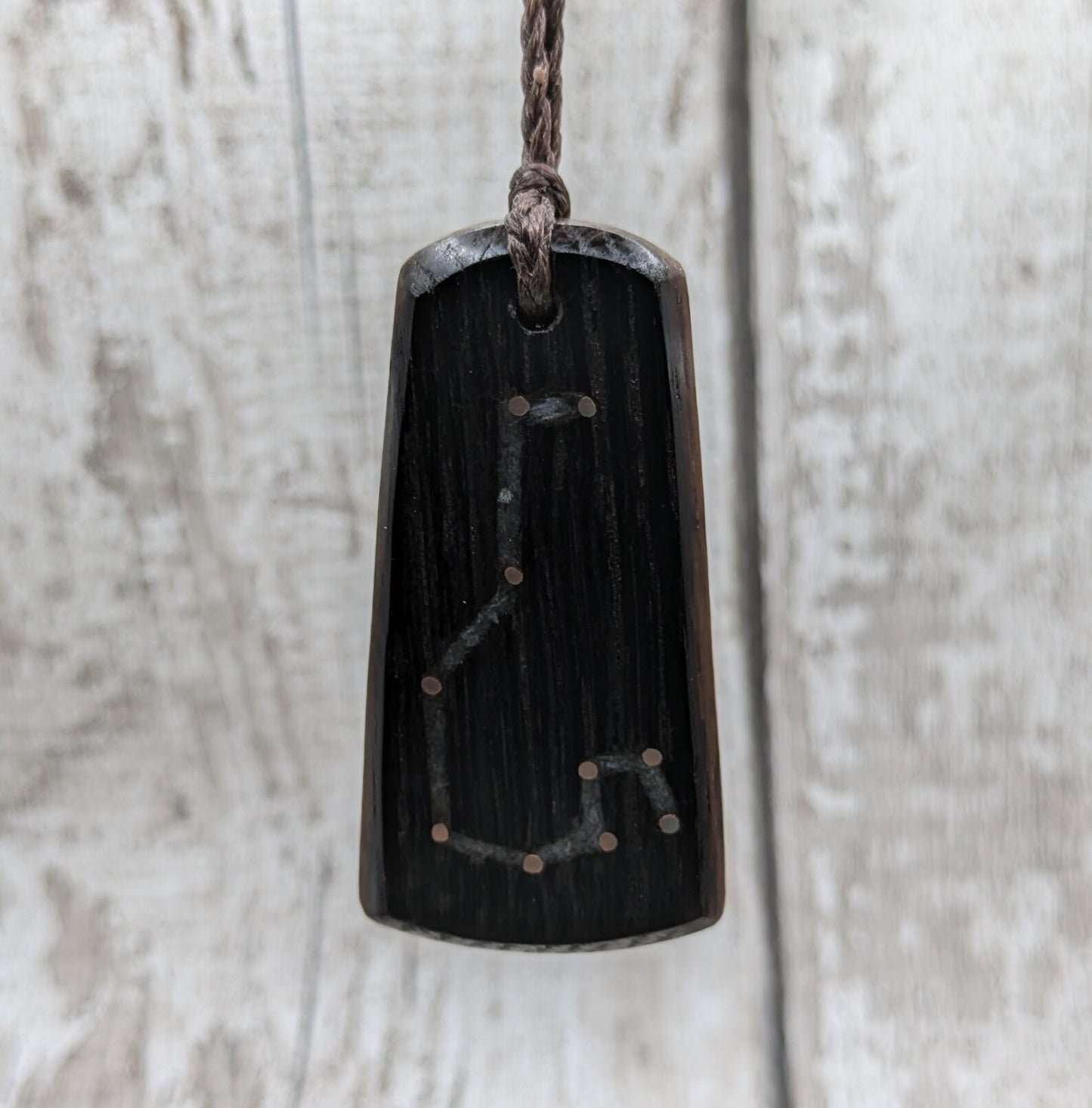Whiskey barrel oak Pleiades star system pendent.