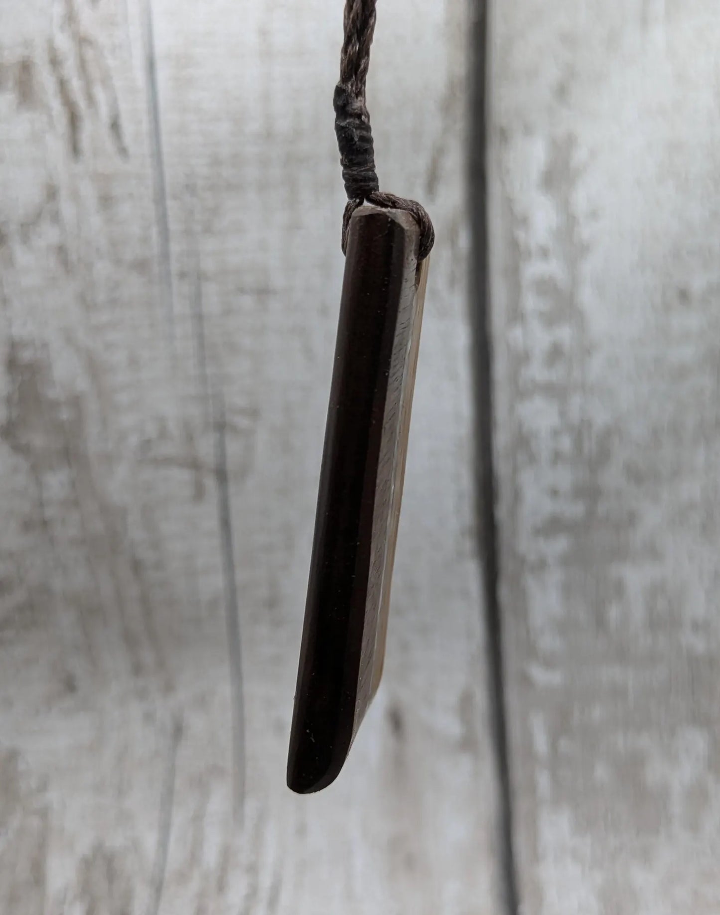 Walnut and whiskey barrel oak wood Toki style pendant with freshwater Pearl.