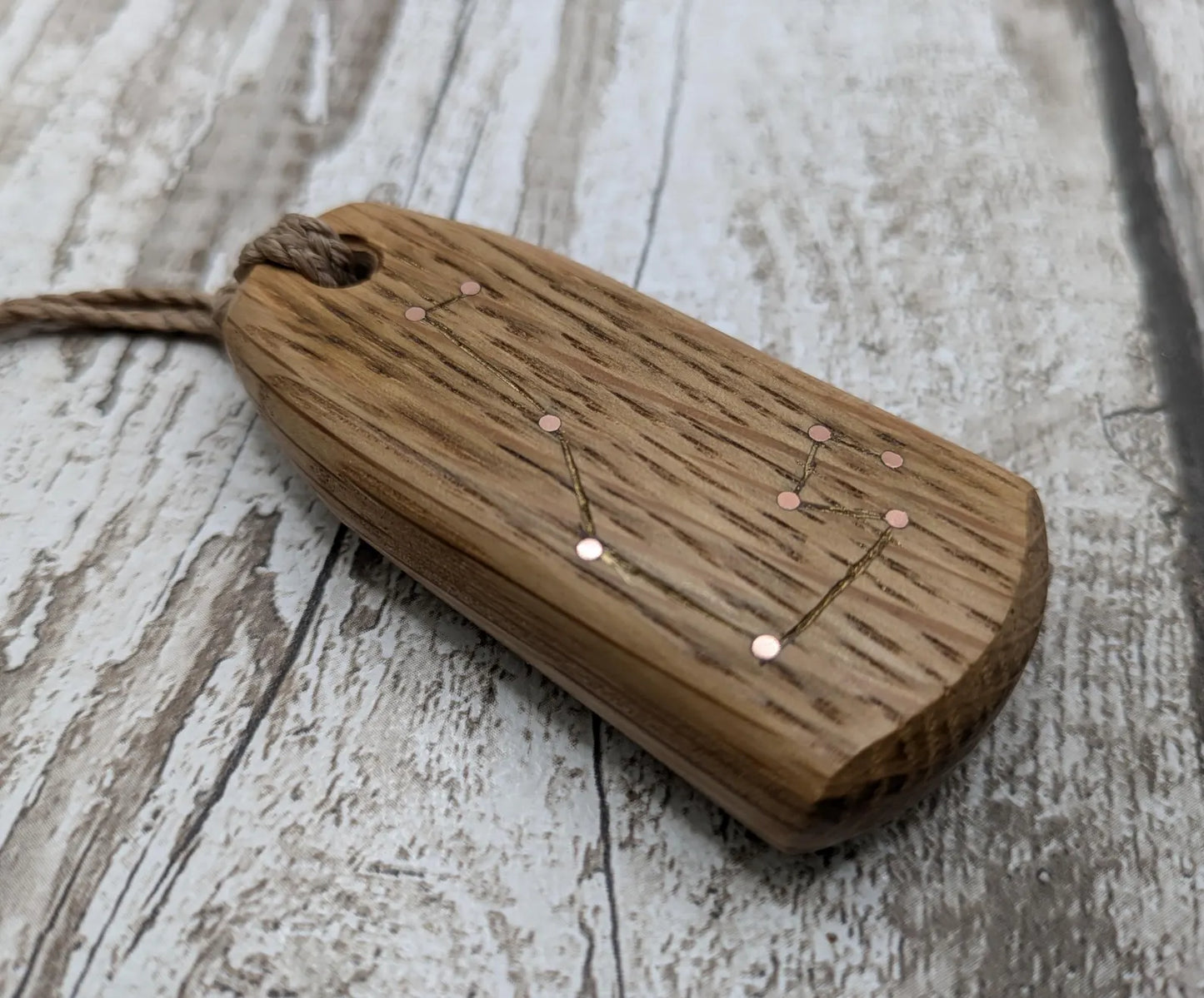 Whiskey barrel oak wood pendant Pleiades star constellation.