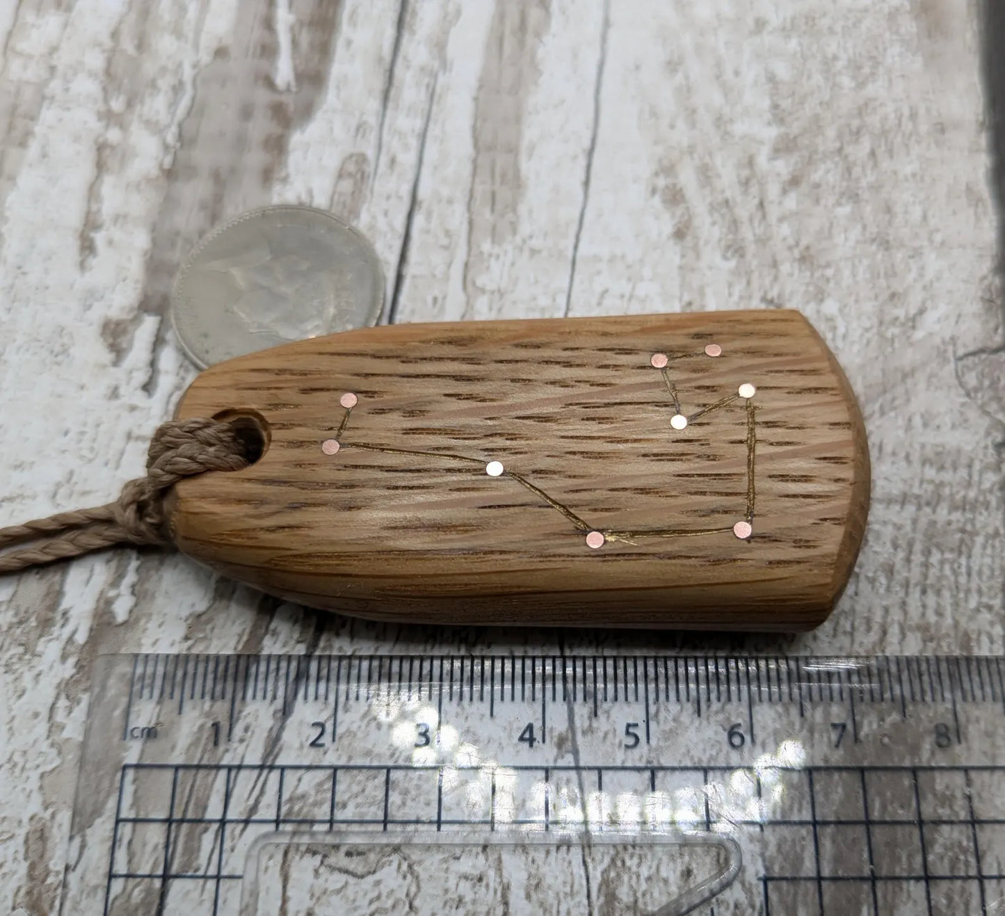 Whiskey barrel oak wood pendant Pleiades star constellation.