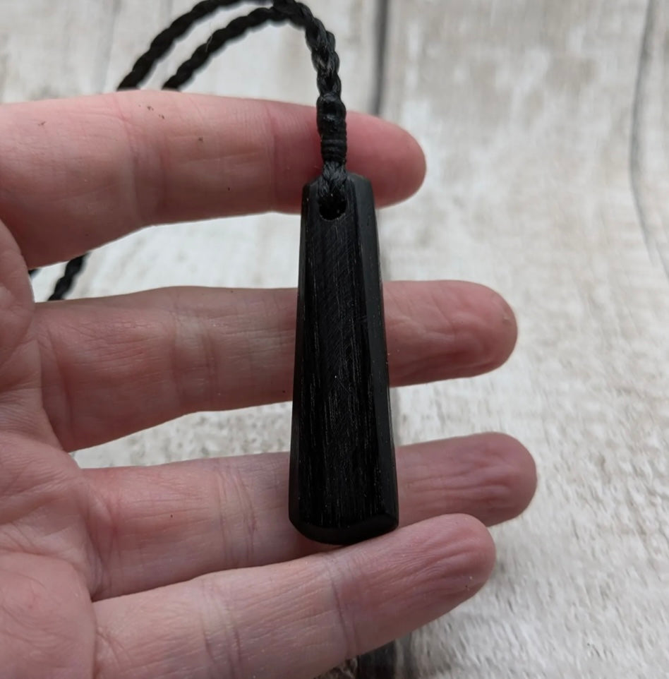 Fenland bog oak roimata tear drop pendant.