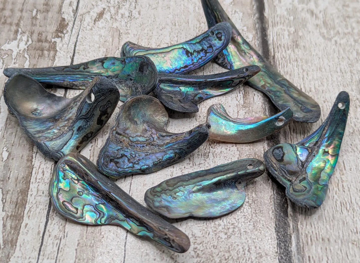 10 naturally tumbled New Zealand Pāua shell beads.