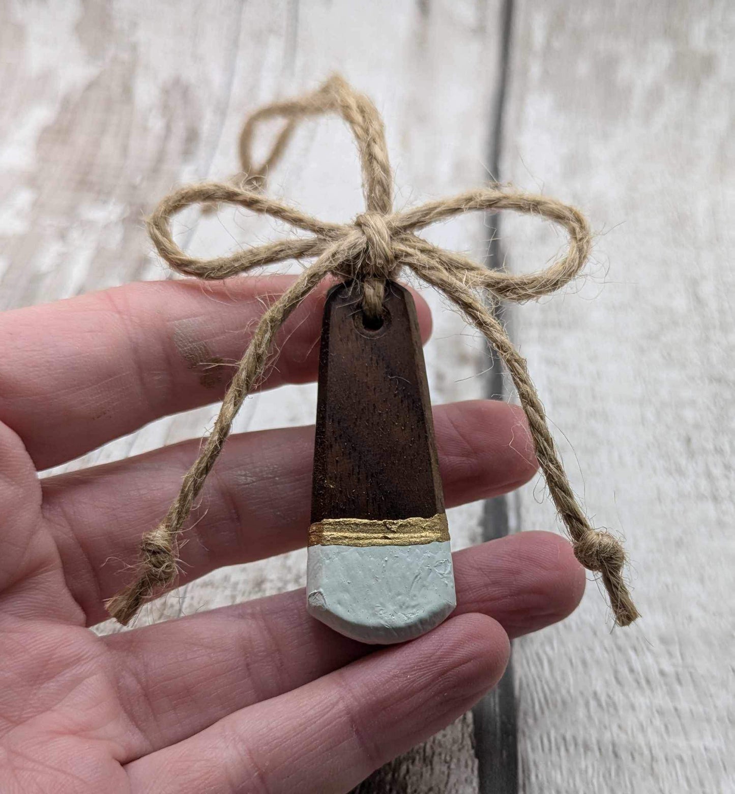 Walnut wood tear drop hanging Christmas decoration. Made to order.