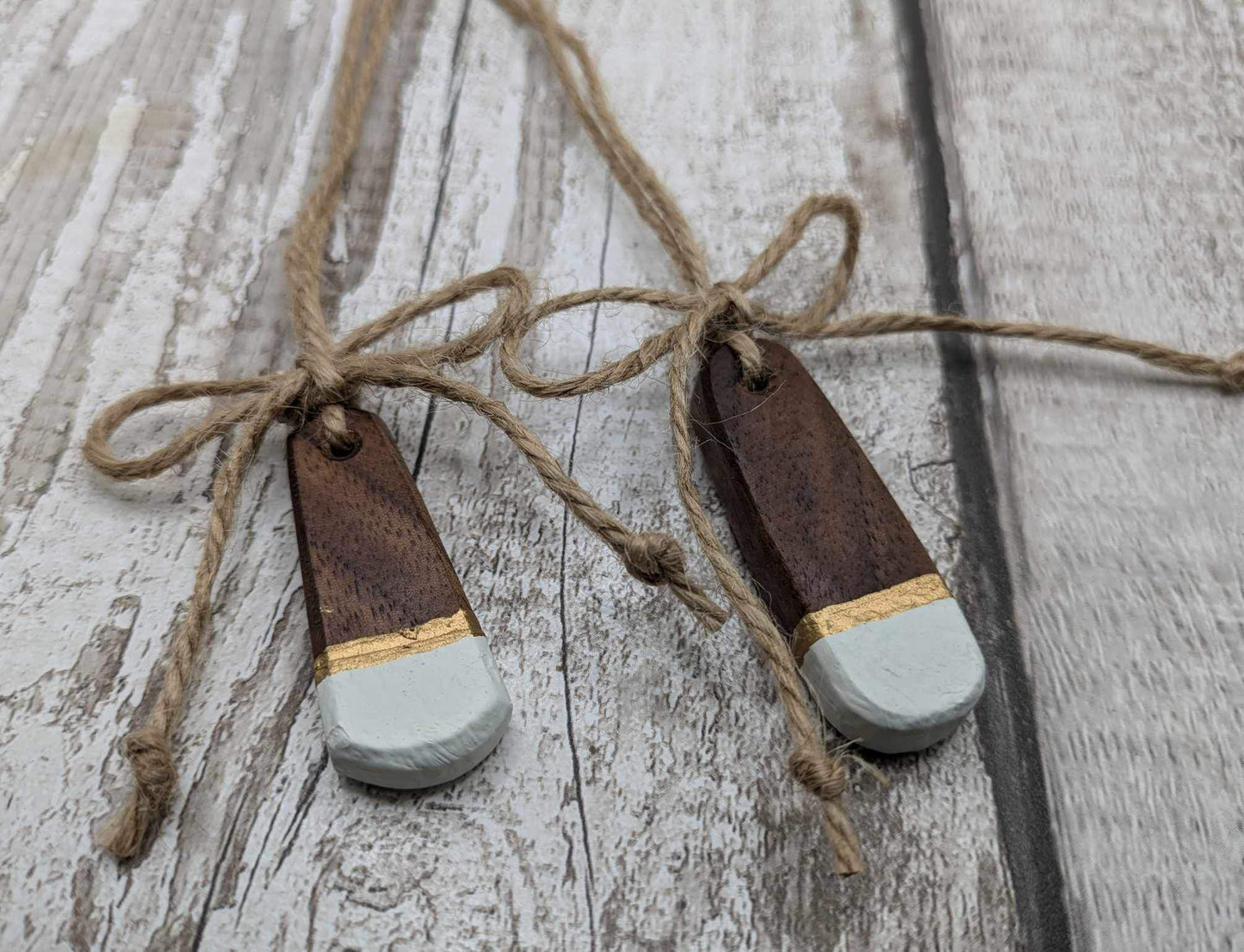 Walnut wood tear drop hanging Christmas decoration. Made to order.