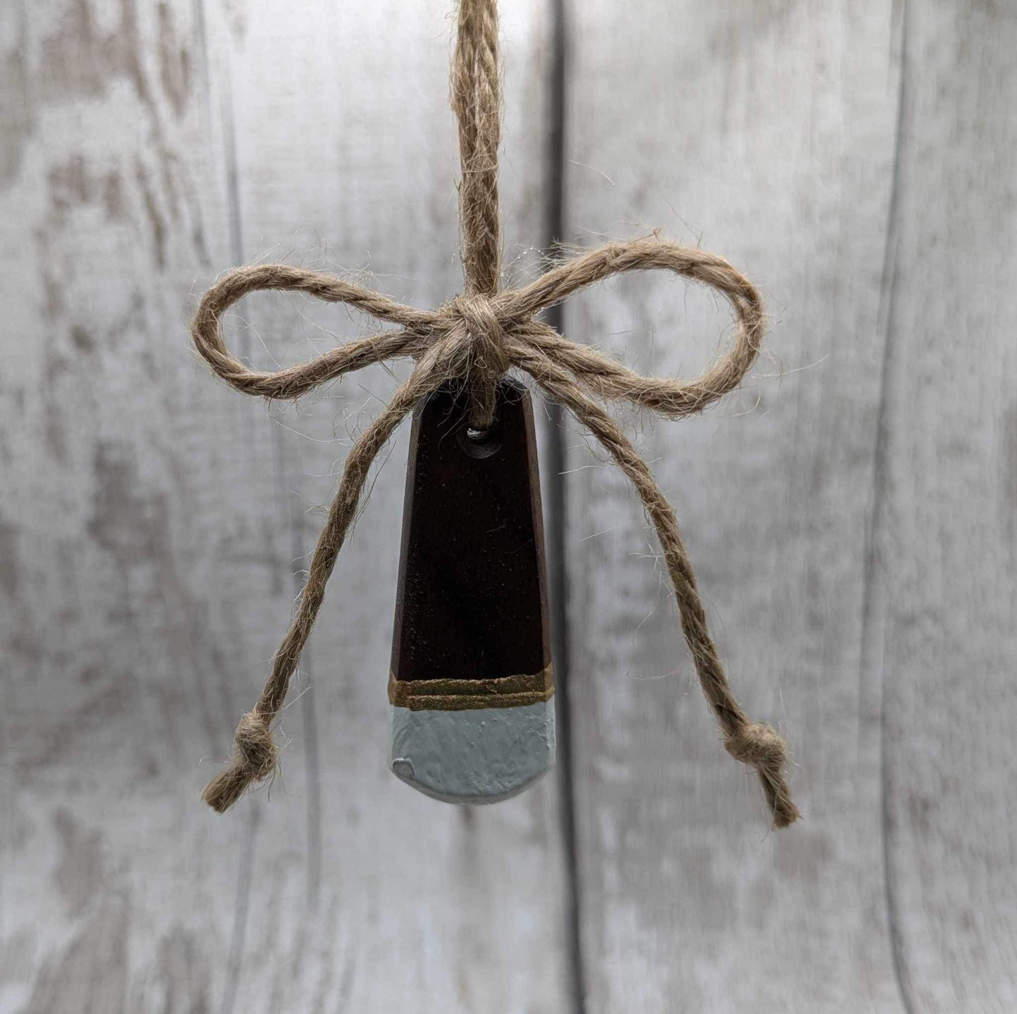 Walnut wood tear drop hanging Christmas decoration. Made to order.