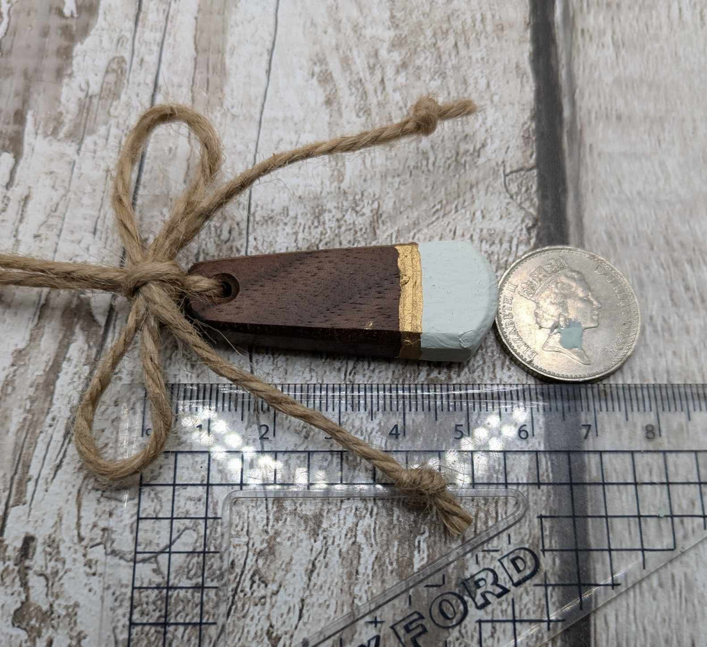 Walnut wood tear drop hanging Christmas decoration. Made to order.