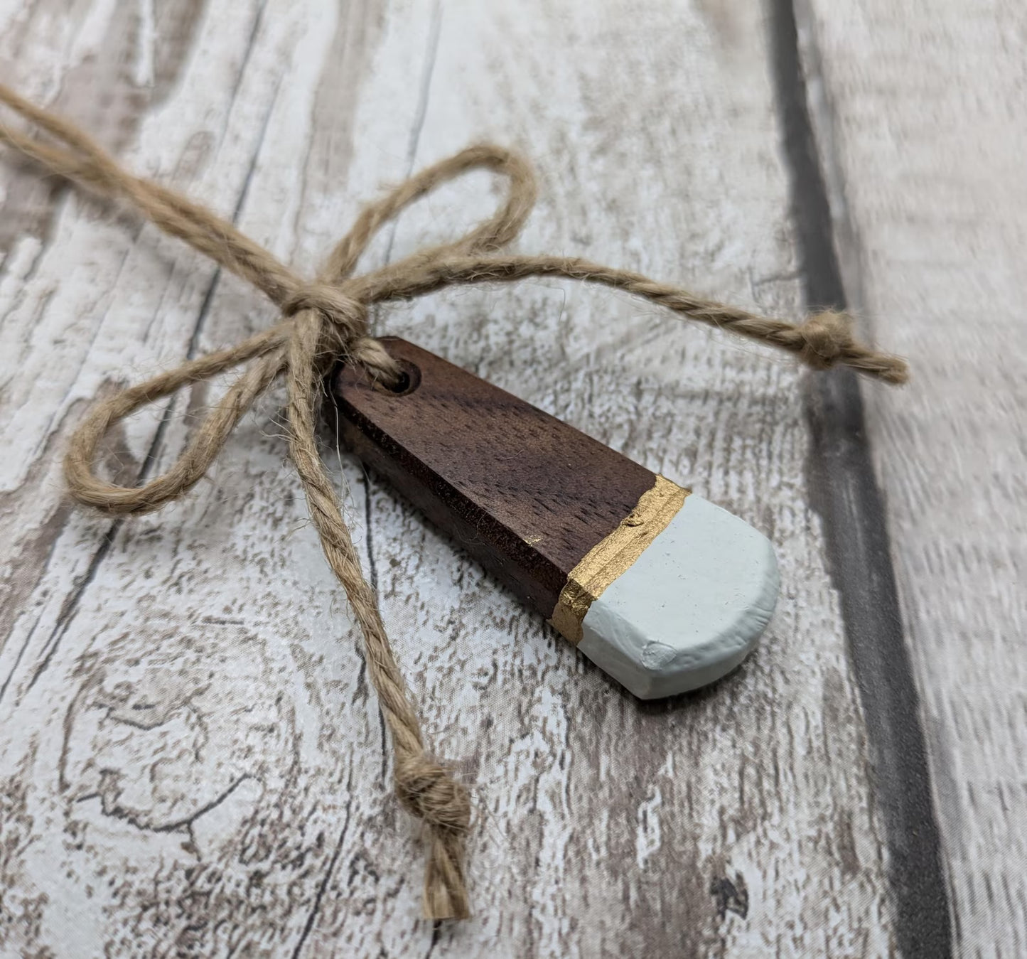 Walnut wood tear drop hanging Christmas decoration. Made to order.