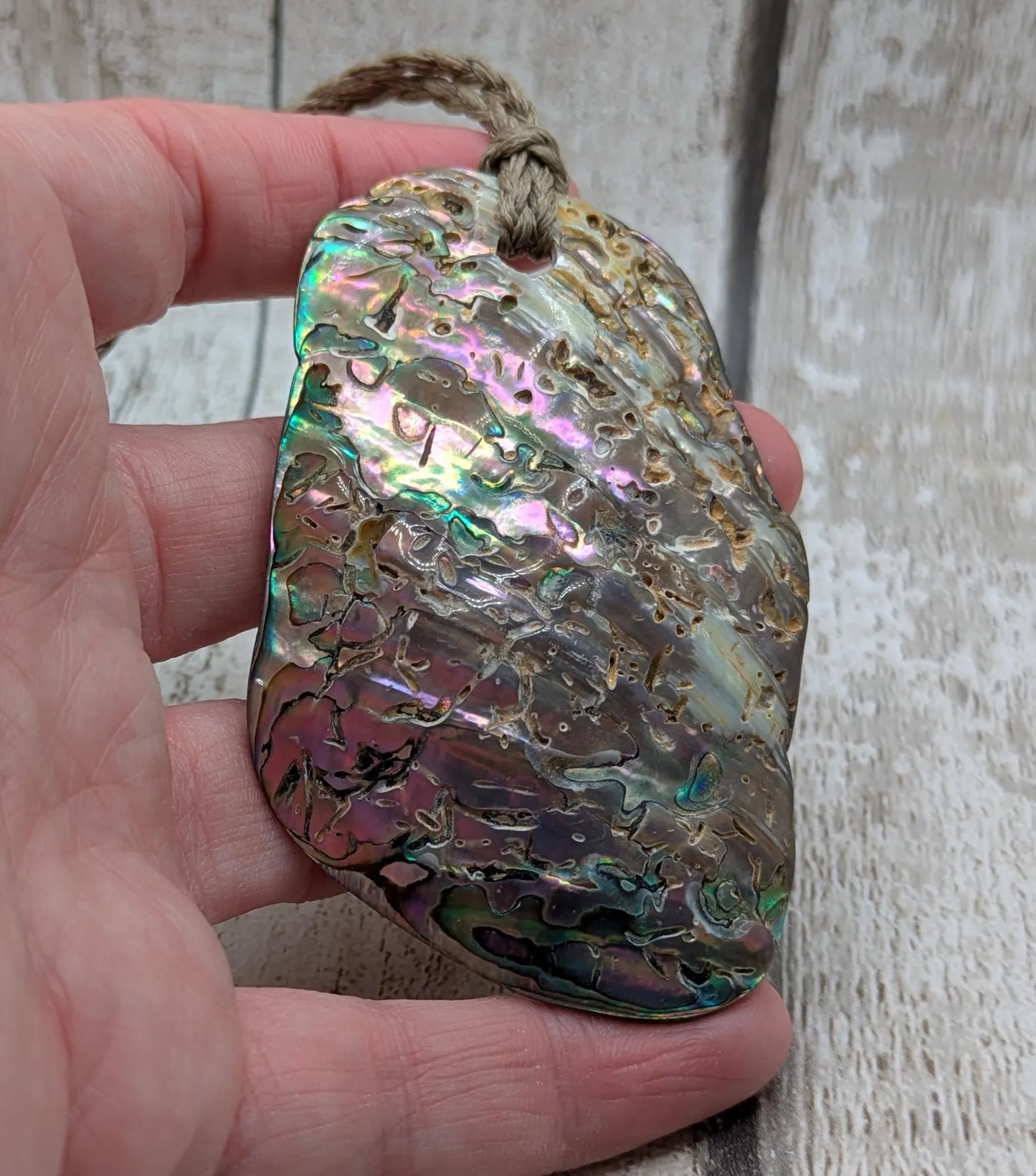 Large Freeform NZ Pāua Shell Pendant – Iridescent Abalone Statement Necklace, Natural statement Beach Jewellery.