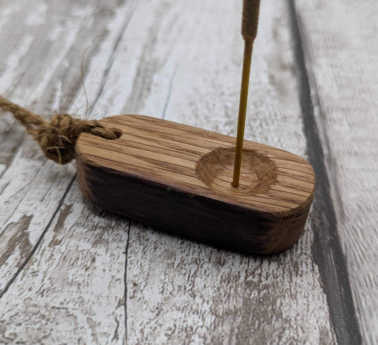 Whiskey barrel oak travel sized incense holder.