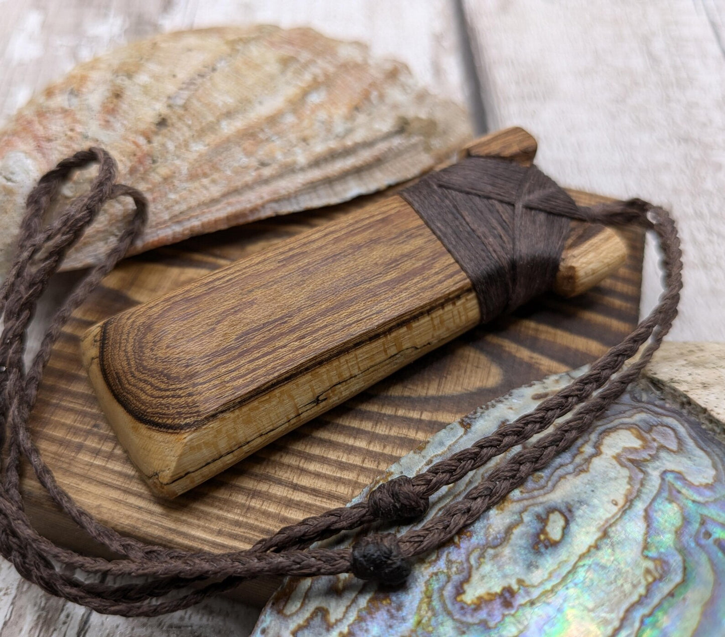 Spalted laburnum wood Hei Toki adze pendant.