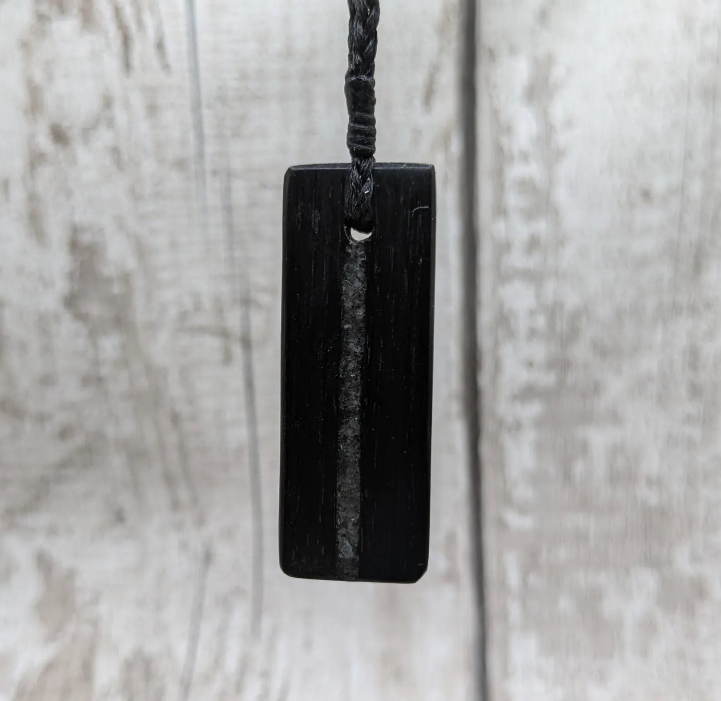 Fenland bog oak Toki adze style pendant with morganite and moldavite.