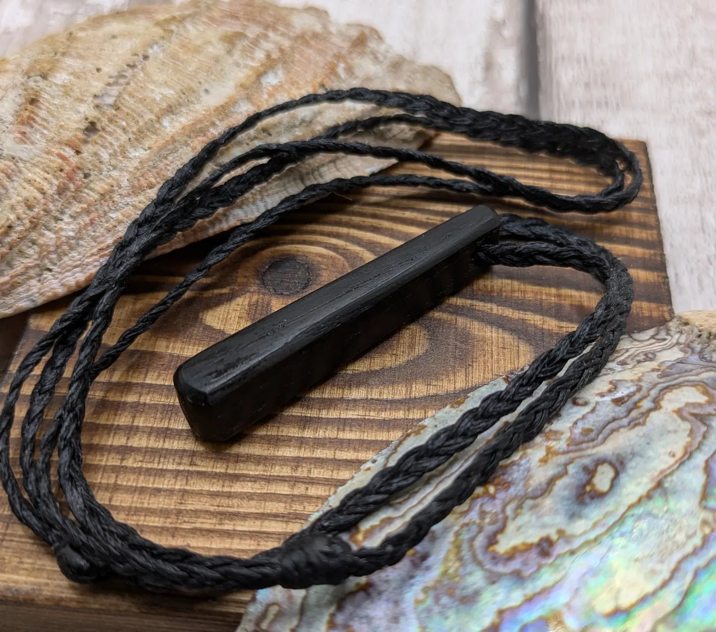 Fenland bog oak roimata tear drop pendant.