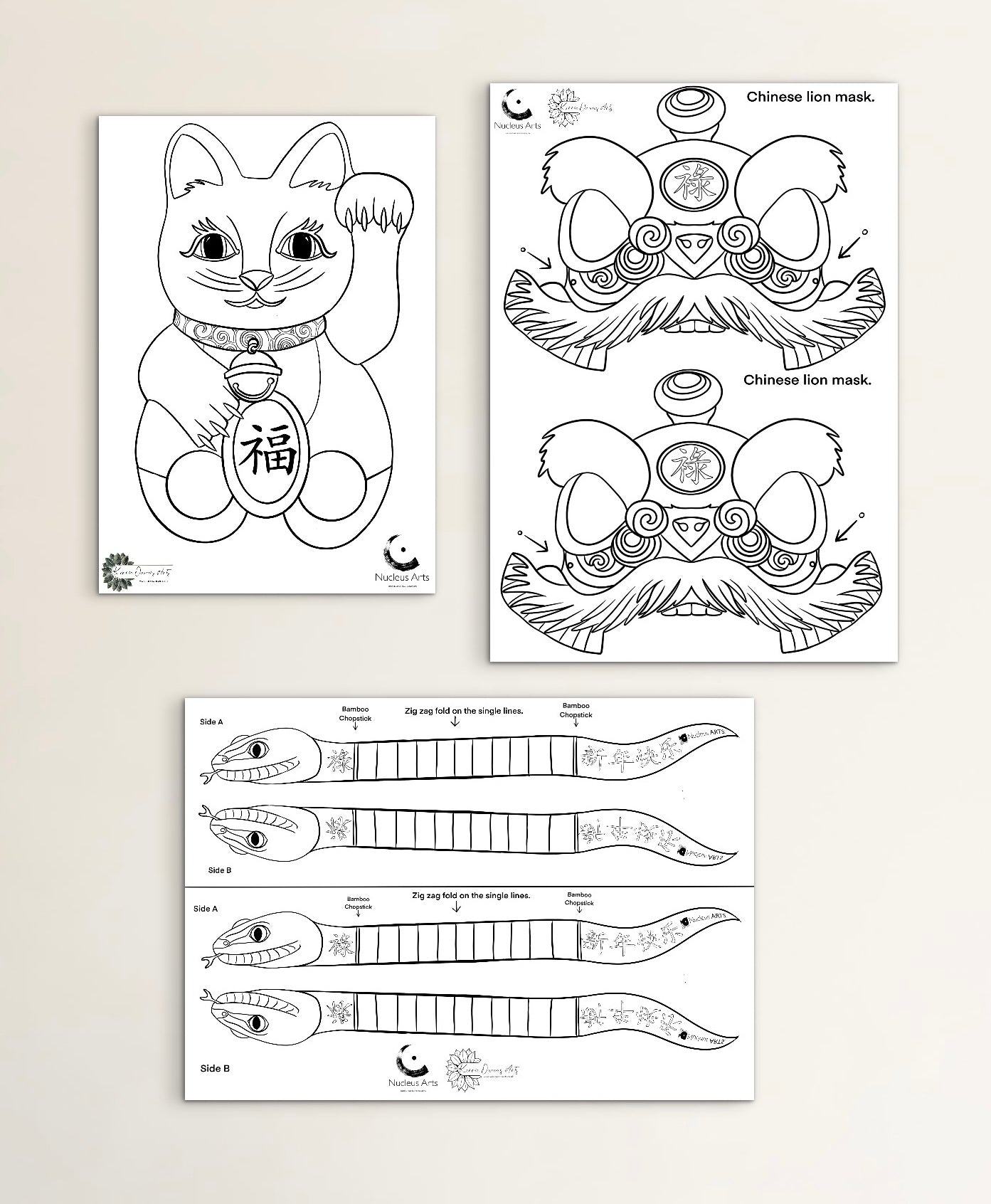 Chinese new year craft downloads mask, finger puppet and chopstick puppet.