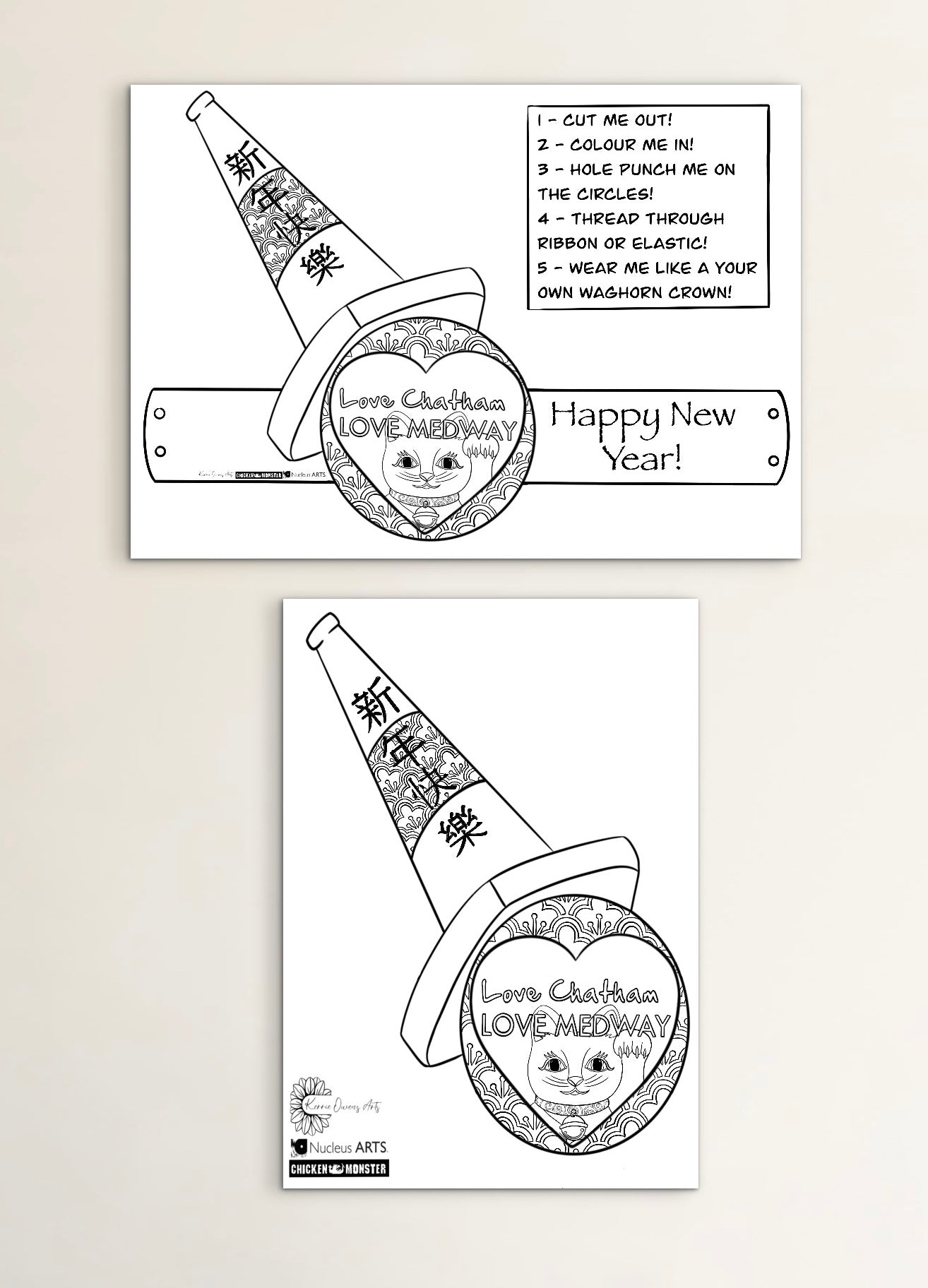 Chinese new year Chatham Waghorn special, headdress and sticker/badge designs