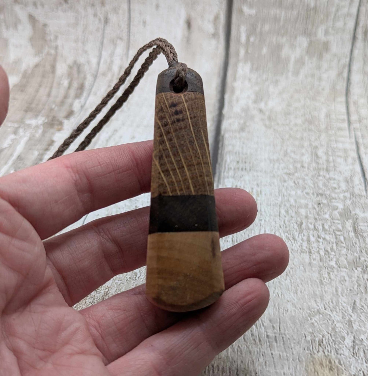 Triple wood roimata teardrop pendant.