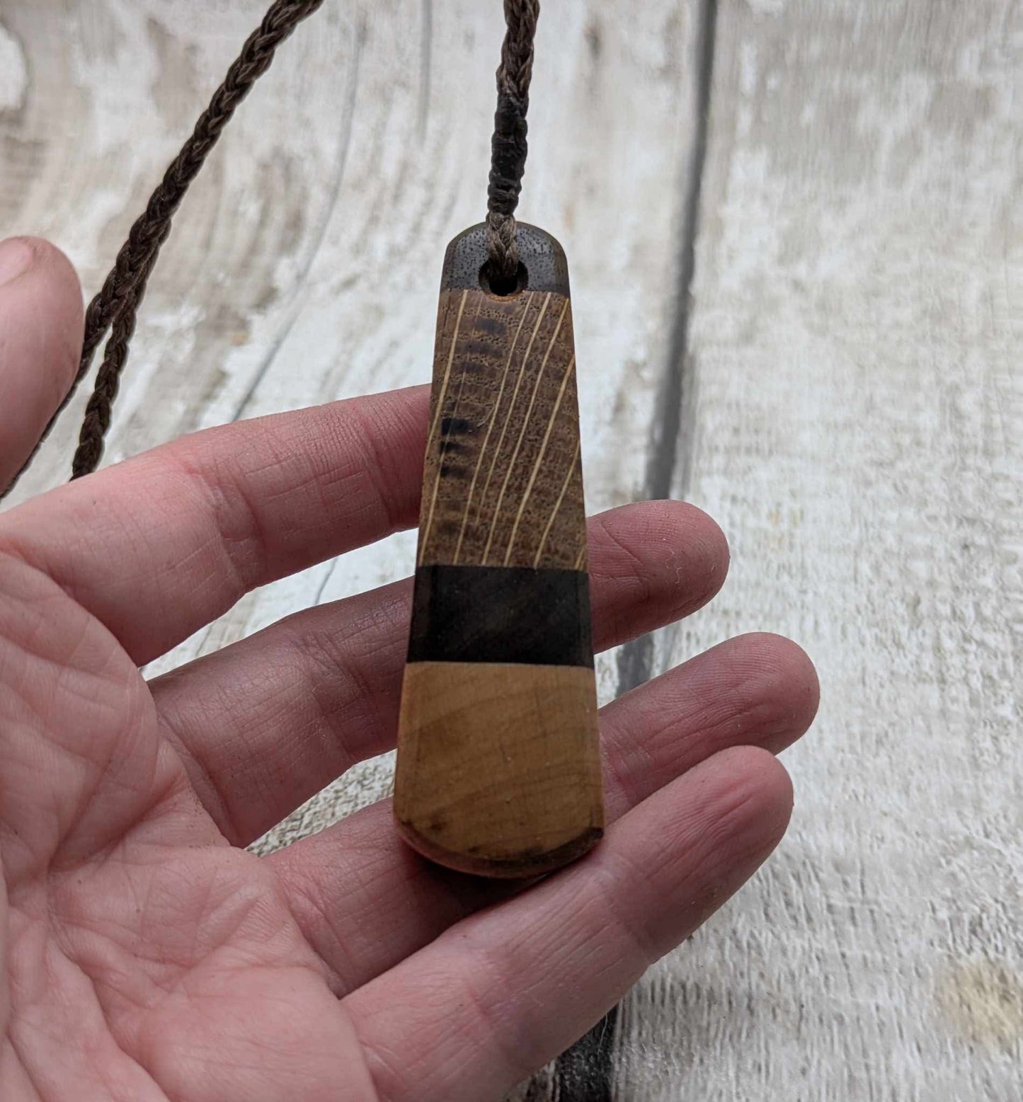 Triple wood roimata teardrop pendant.