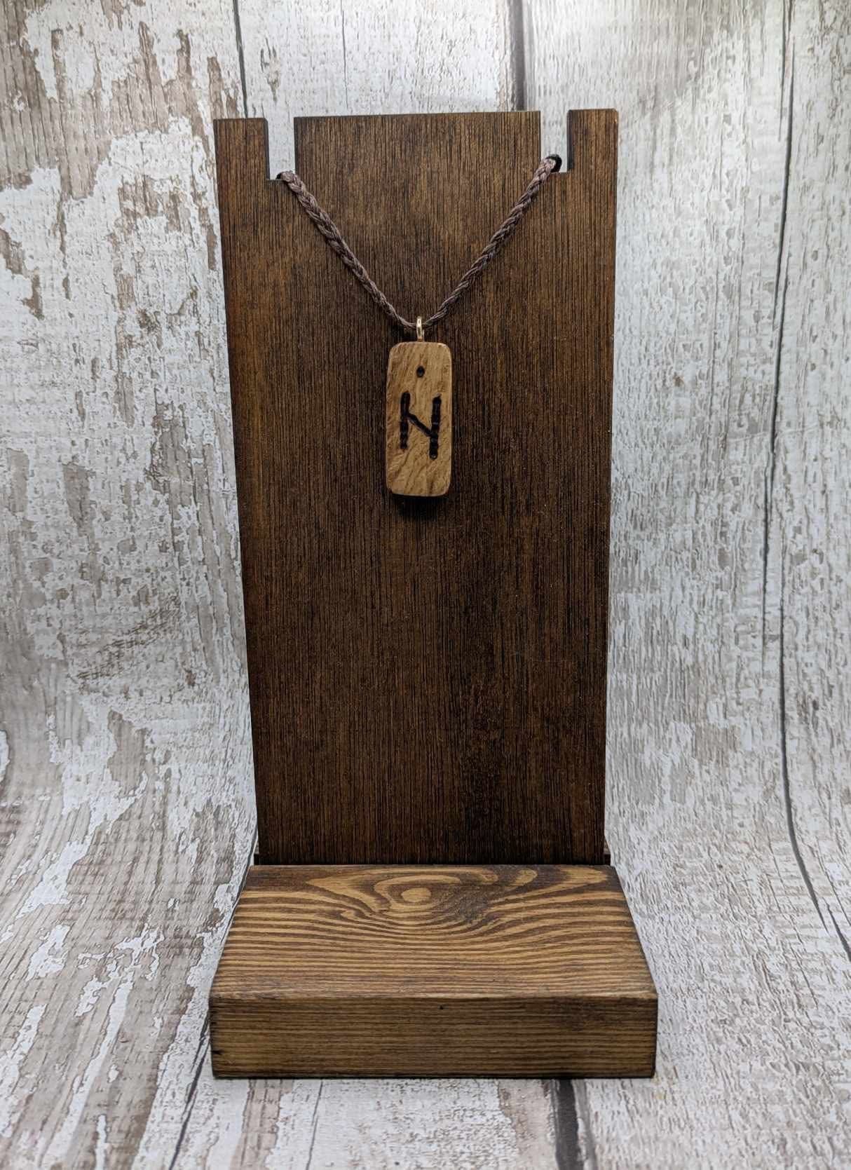 Olive wood hagalaz rune pendant.