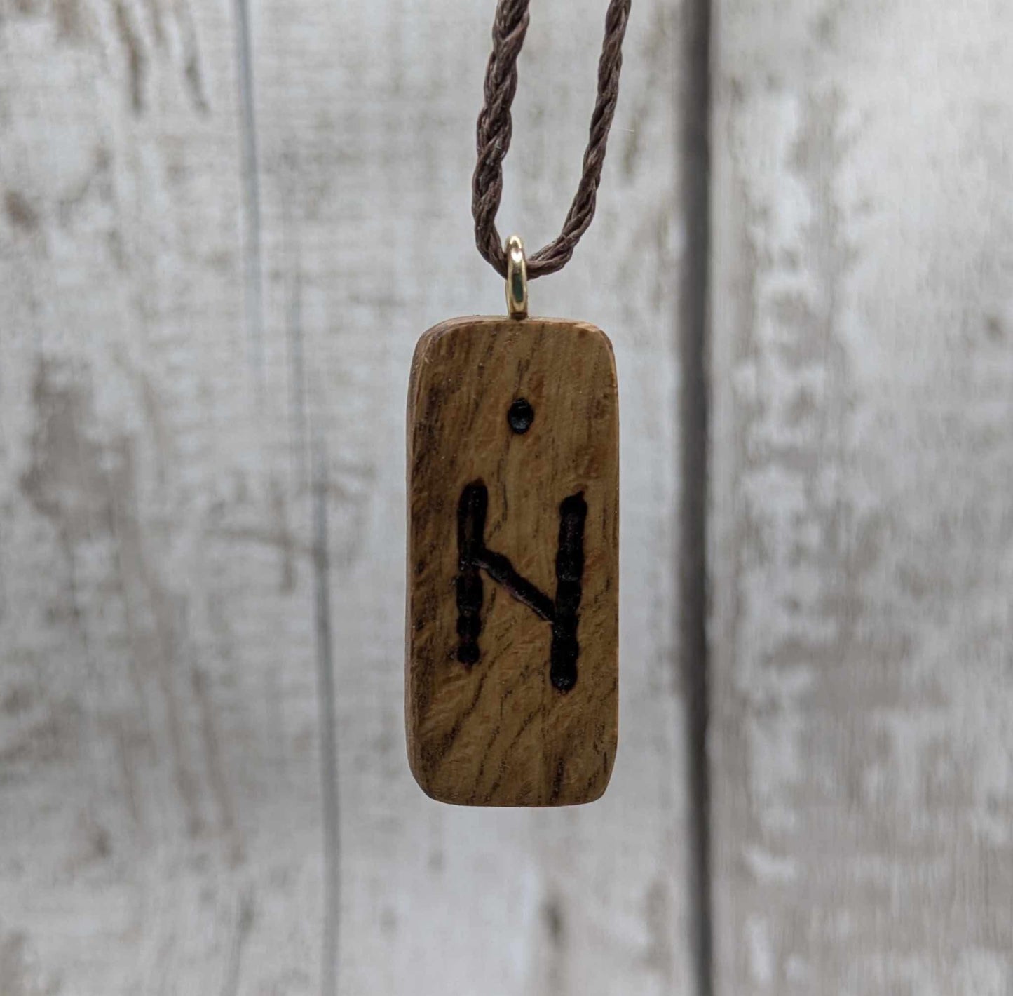 Olive wood hagalaz rune pendant.