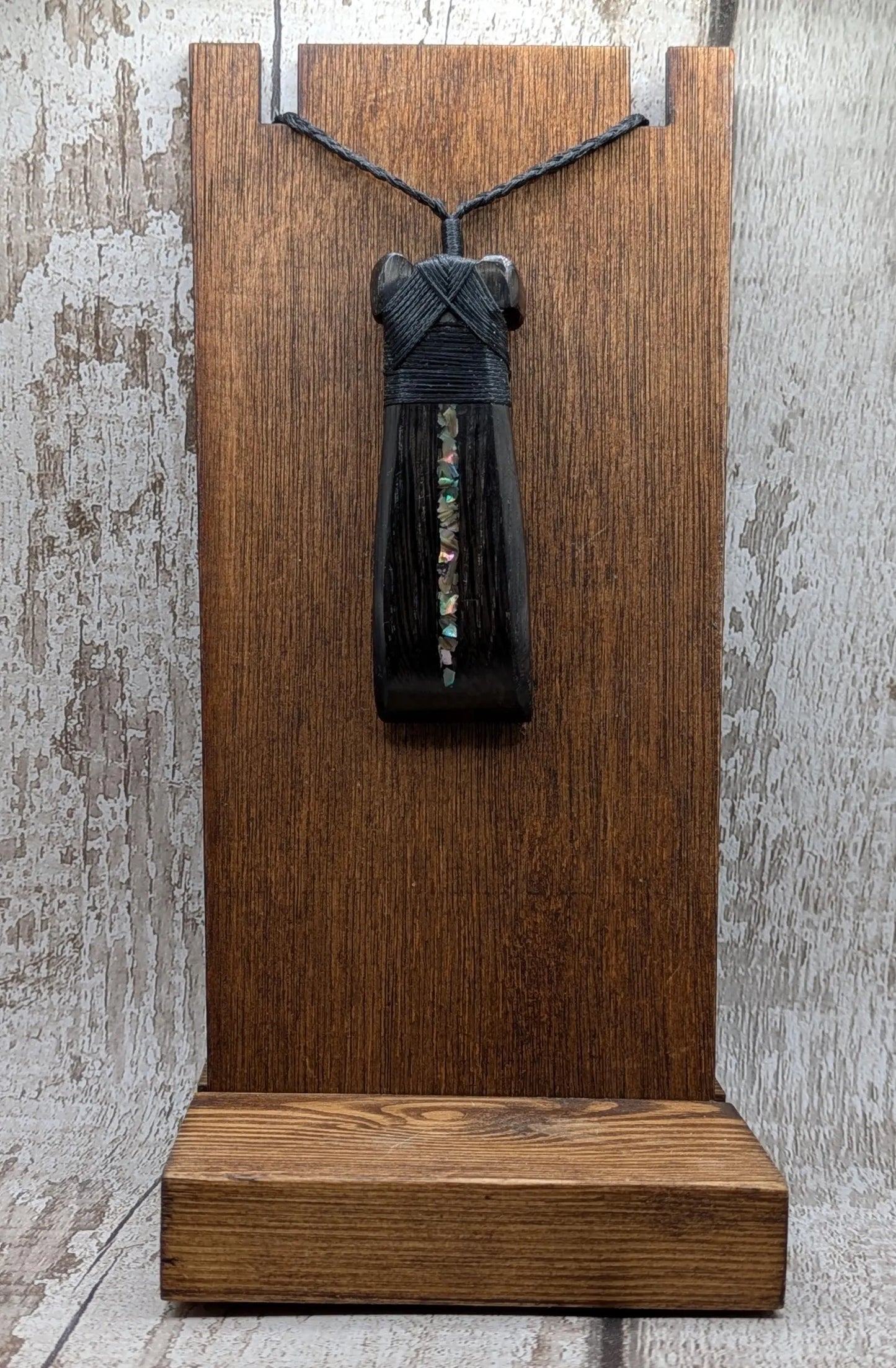 Fenland bog oak wood pendant hei toki adze with pāua shell - Māori Inspired Adze, Ancient British Wood.