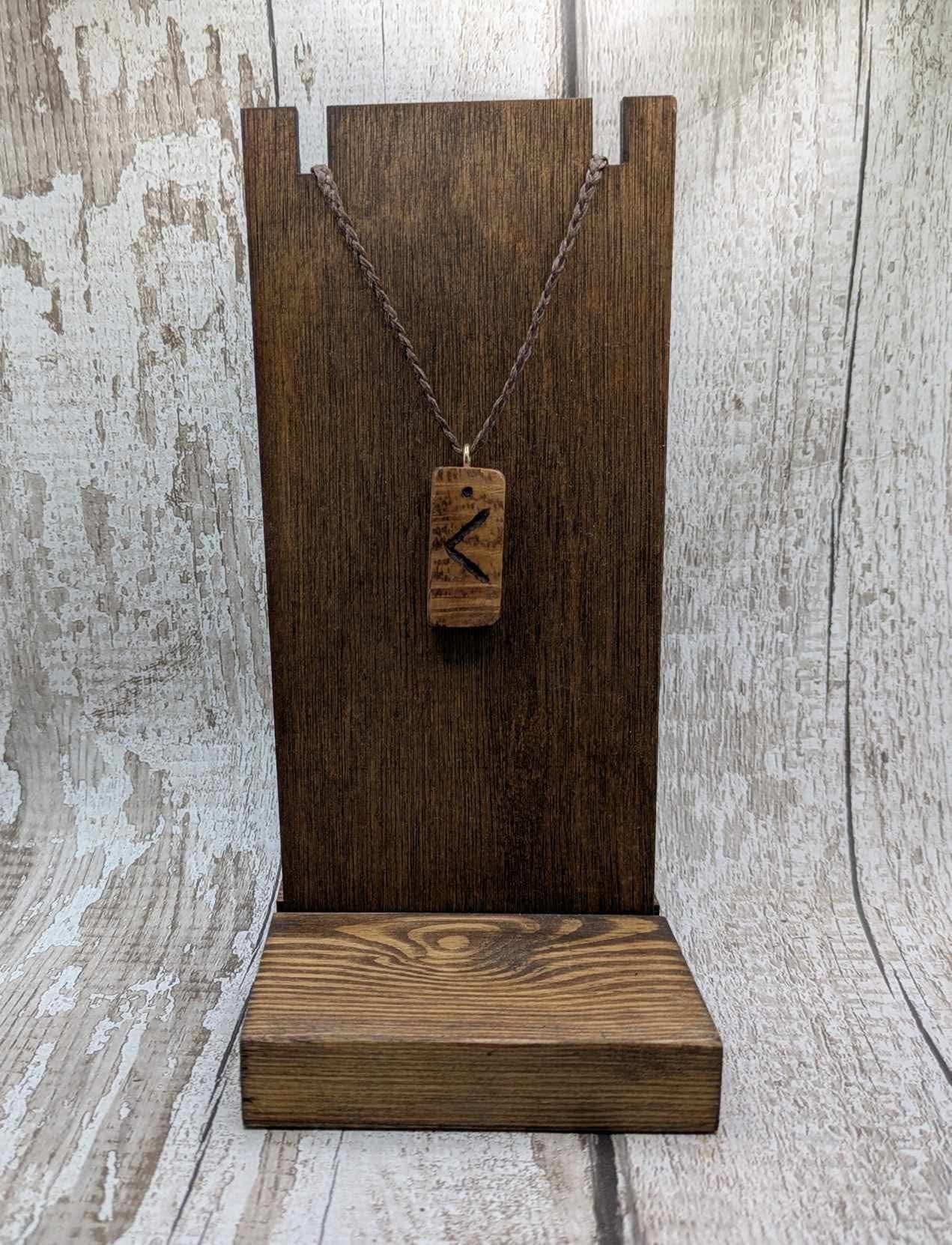 Olive wood kenaz rune pendant.