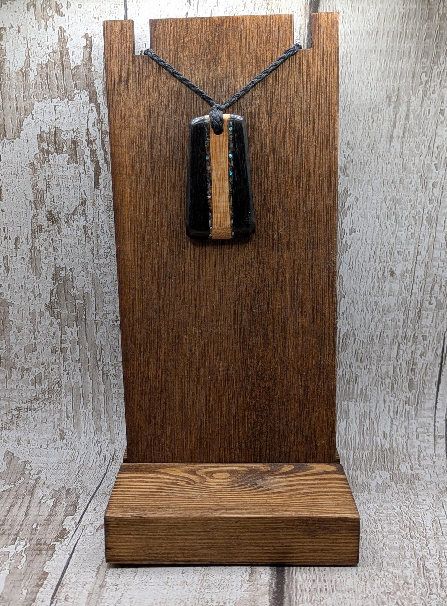 Fenland Bog Oak & Swamp Kauri Hei Toki Adze Pendant – Double Wood Statement with Kauri Inlay
