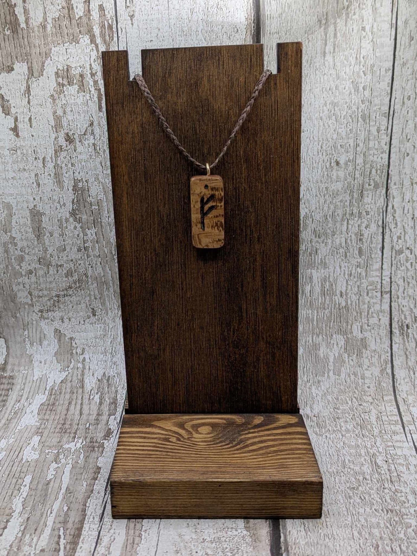 Olive wood fehu rune pendant,