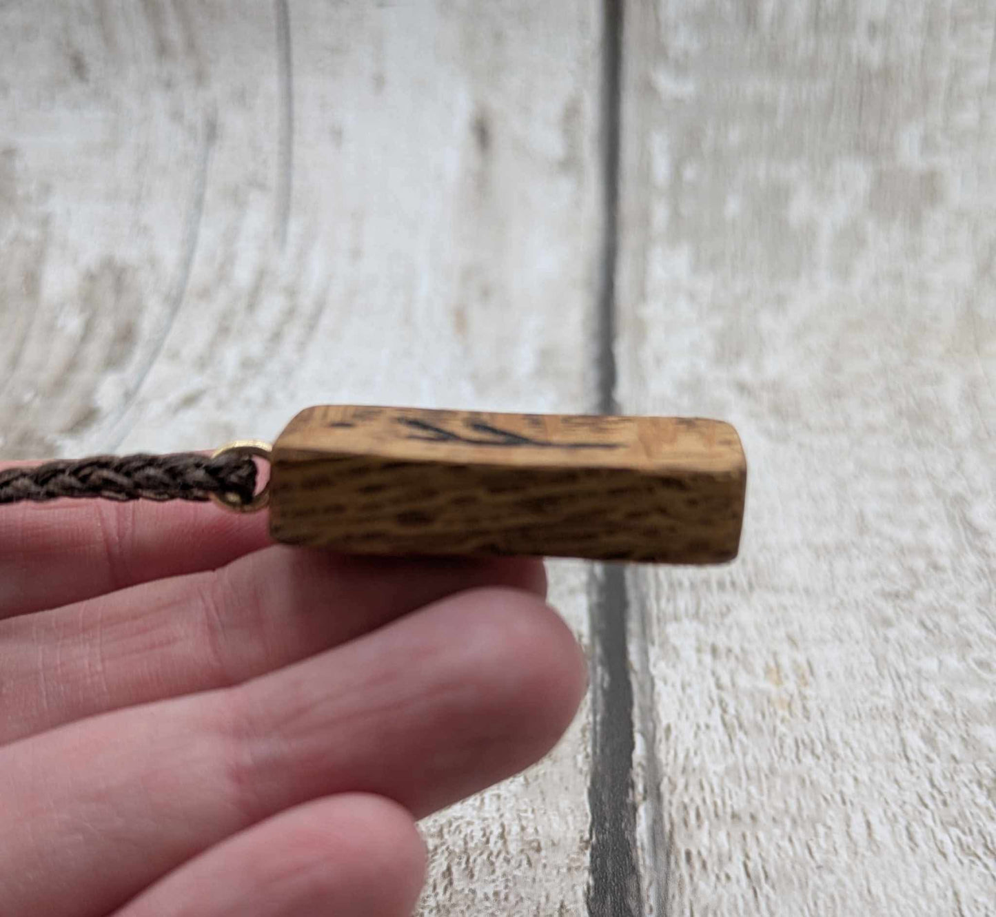 Olive wood fehu rune pendant,