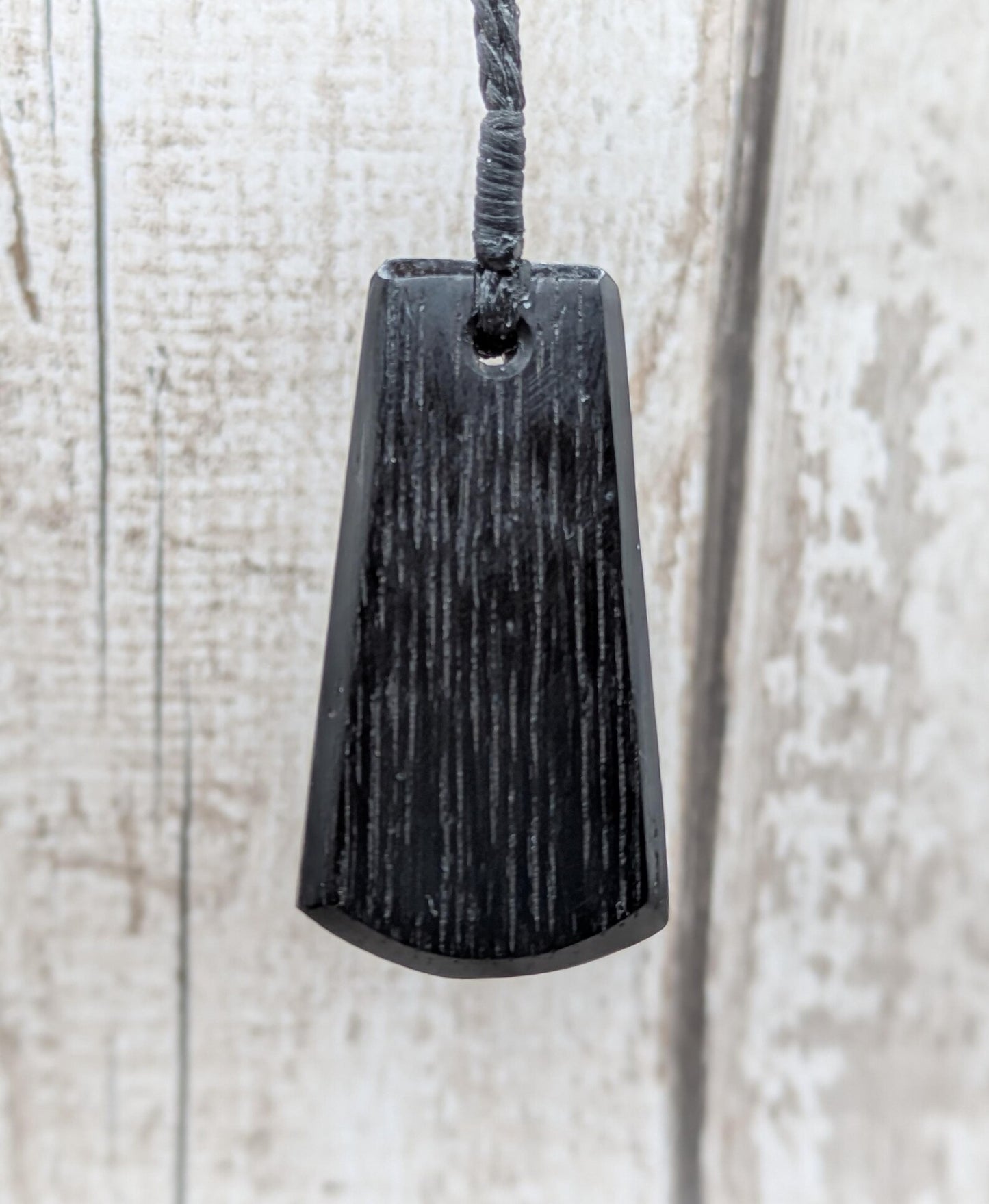Fenland Bog Oak Trapezoid Pendant with Rainbow Pāua Shell Inlay – Ancient Wood & Ocean Shell Talisman