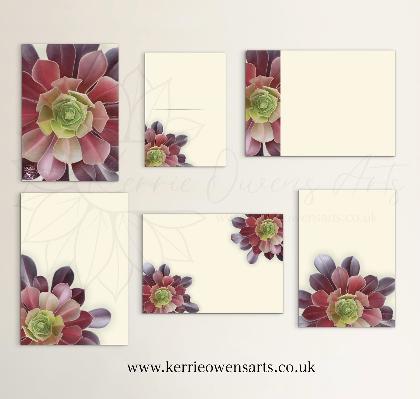 Green to red succulent wedding/party stationary pack, digital download.