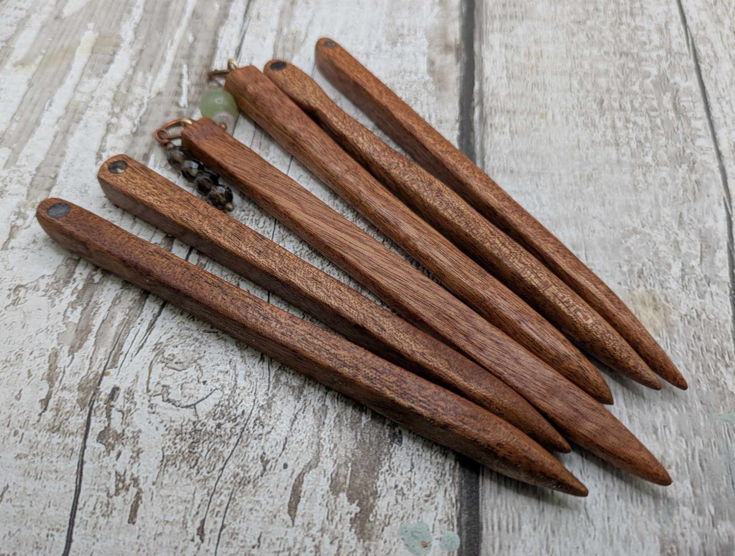 Sepele mahogany wood hair pin with serpentine charm