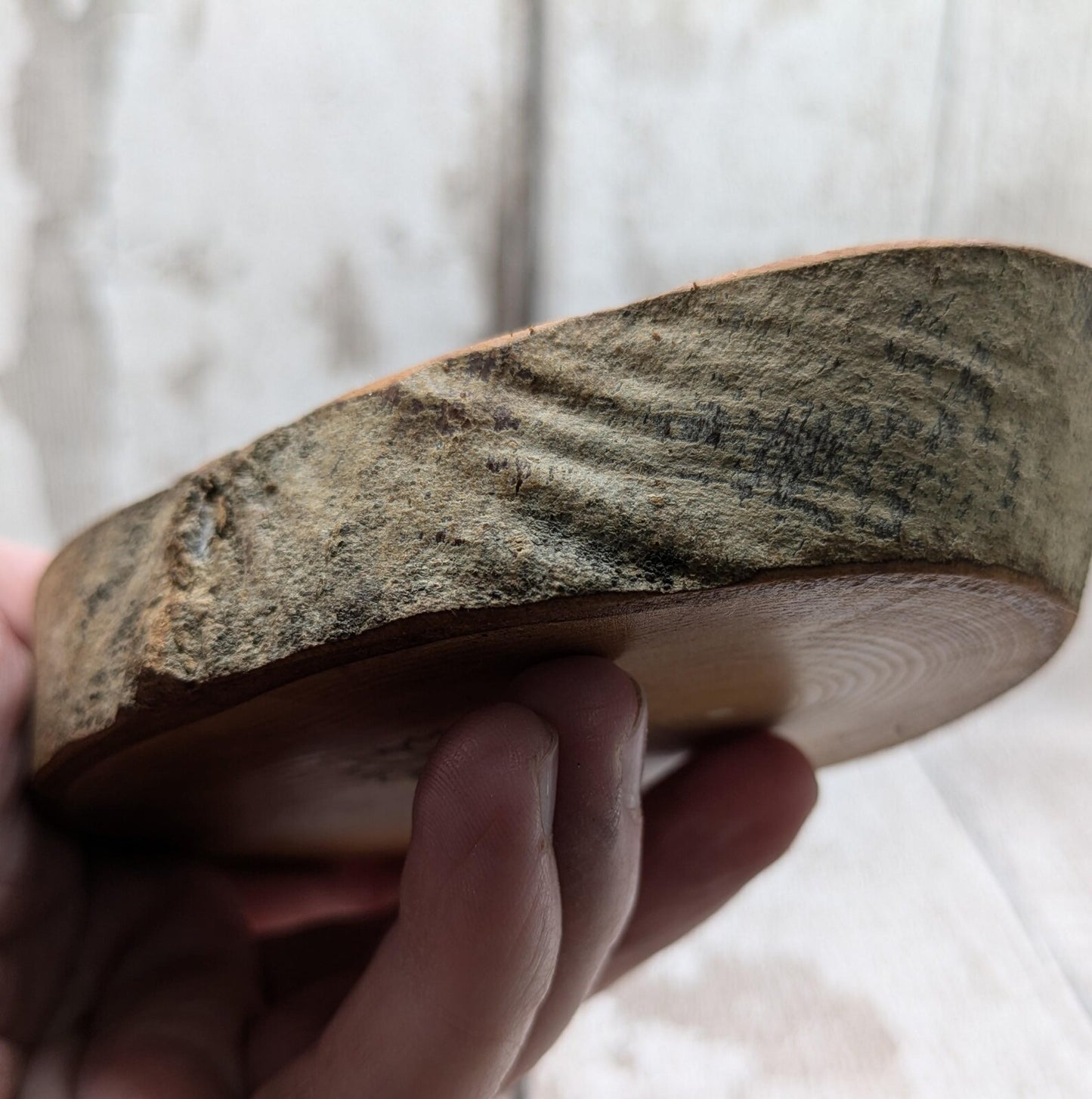 Birch wood slice with geometric laser print, Incense holder.