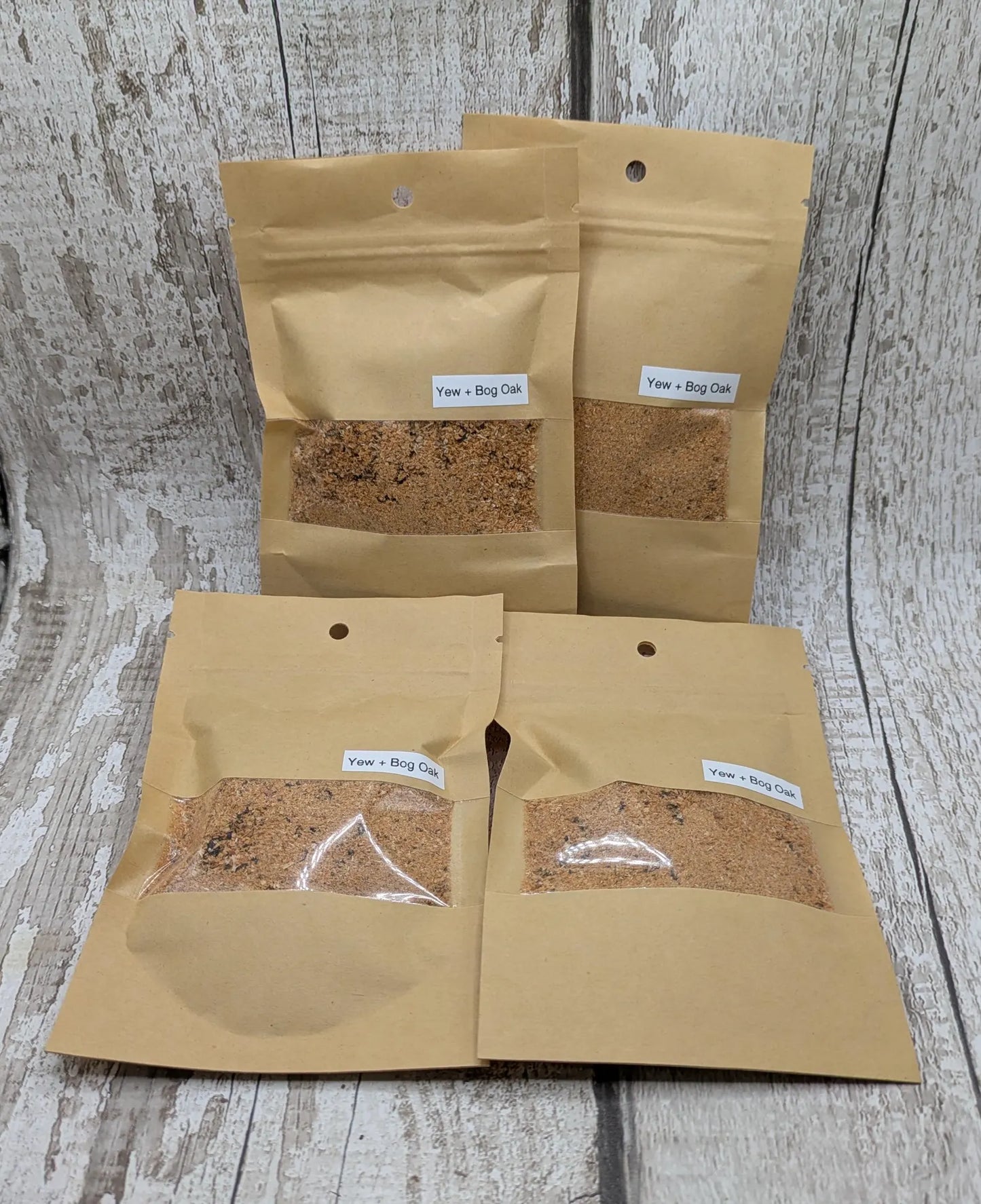 Yew wood and bog oak saw dust pouch.