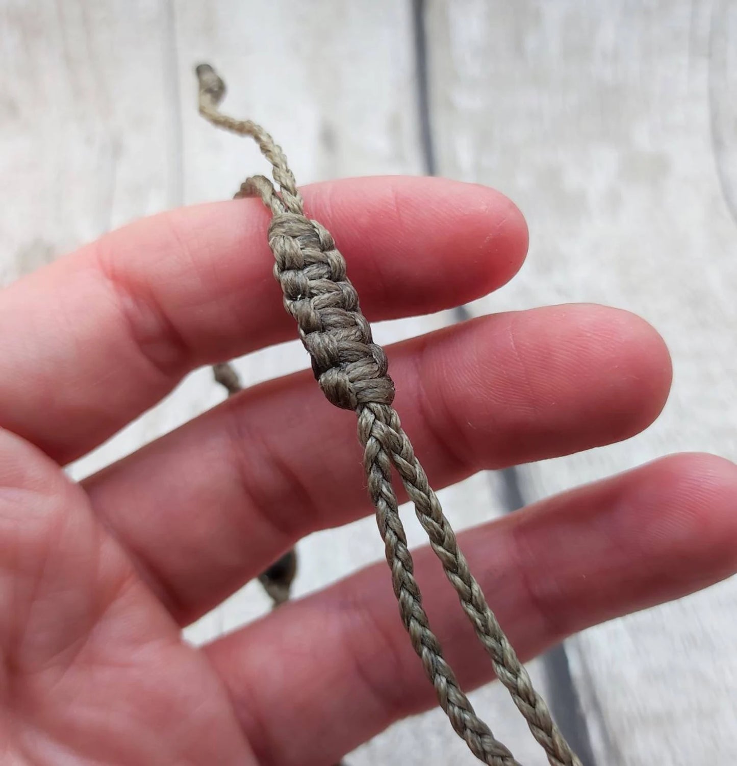 Larvikite beaded macramé bracelet.