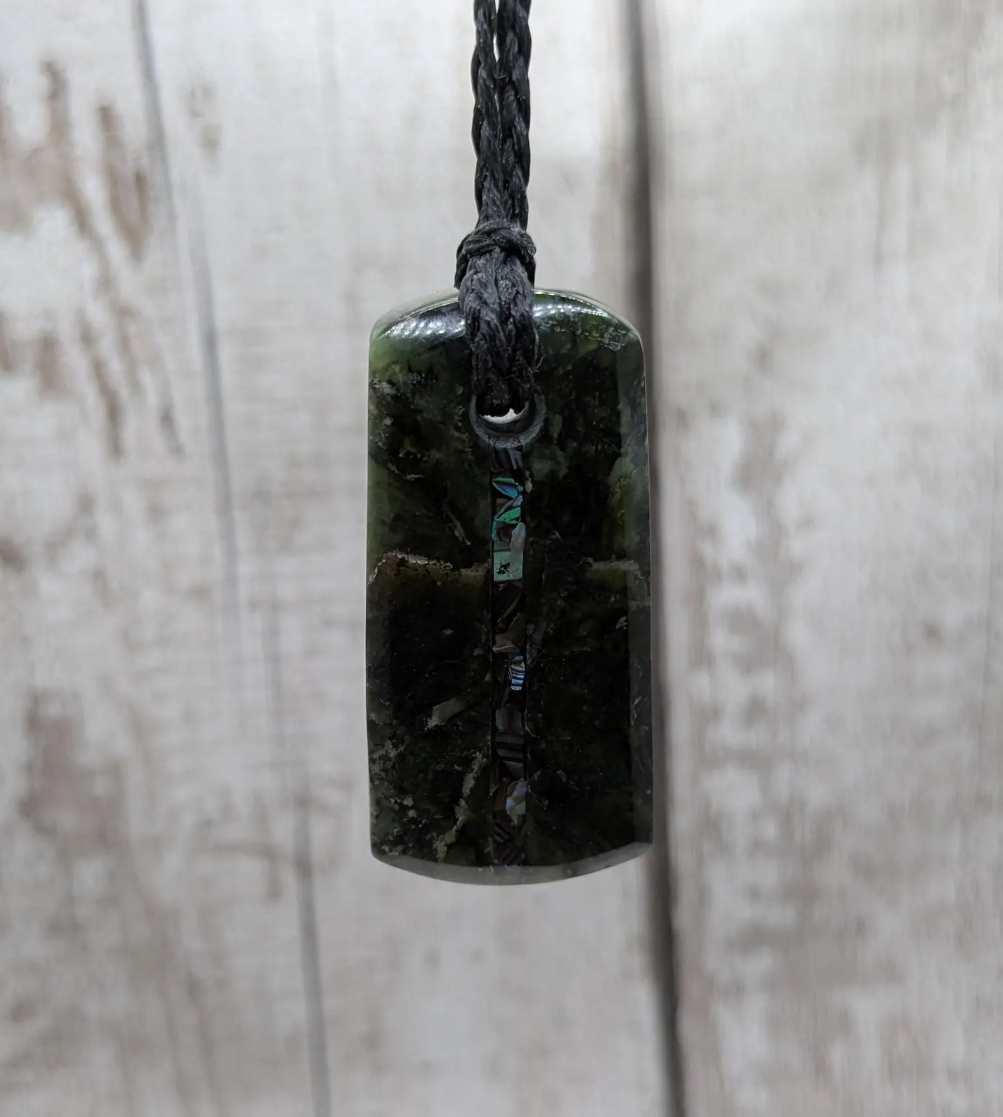 Haast pass serpentine pendant with Pāua shell- handcrafted New Zealand Aotearoa pounamu greenstone carved pendant.