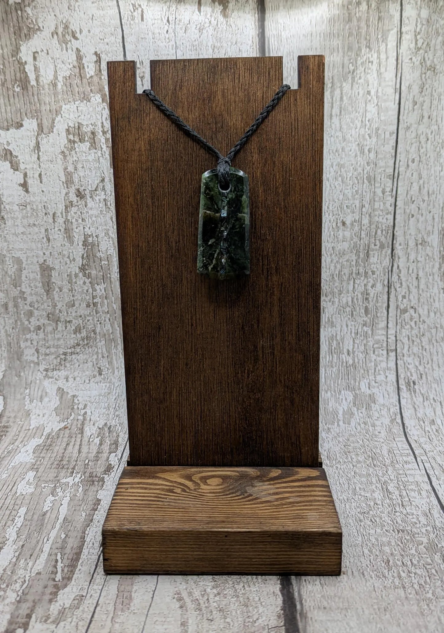 Haast pass serpentine pendant with Pāua shell- handcrafted New Zealand Aotearoa pounamu greenstone carved pendant.