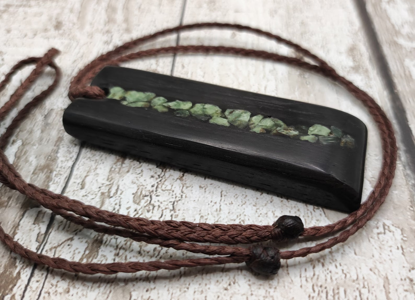 Made to Order Fenland Bog Oak Hei Toki Pendant with NZ Pounamu greenstone inlay – Māori Inspired Adze, Ancient British Wood Jewellery.