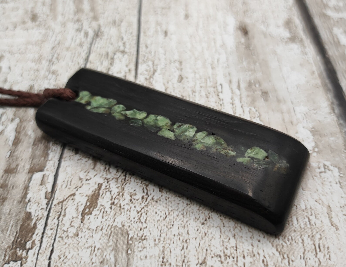 Made to Order Fenland Bog Oak Hei Toki Pendant with NZ Pounamu greenstone inlay – Māori Inspired Adze, Ancient British Wood Jewellery.