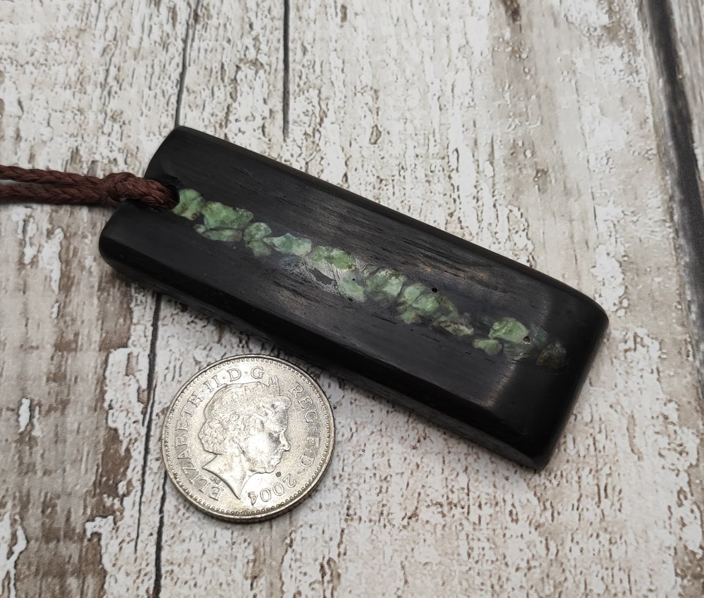 Made to Order Fenland Bog Oak Hei Toki Pendant with NZ Pounamu greenstone inlay – Māori Inspired Adze, Ancient British Wood Jewellery.