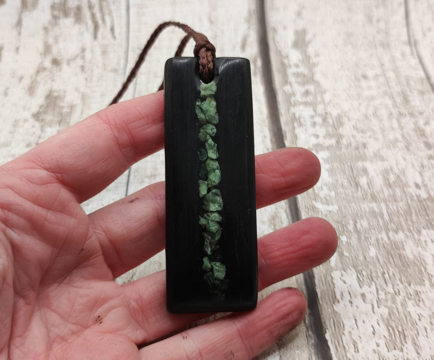 Made to Order Fenland Bog Oak Hei Toki Pendant with NZ Pounamu greenstone inlay – Māori Inspired Adze, Ancient British Wood Jewellery.