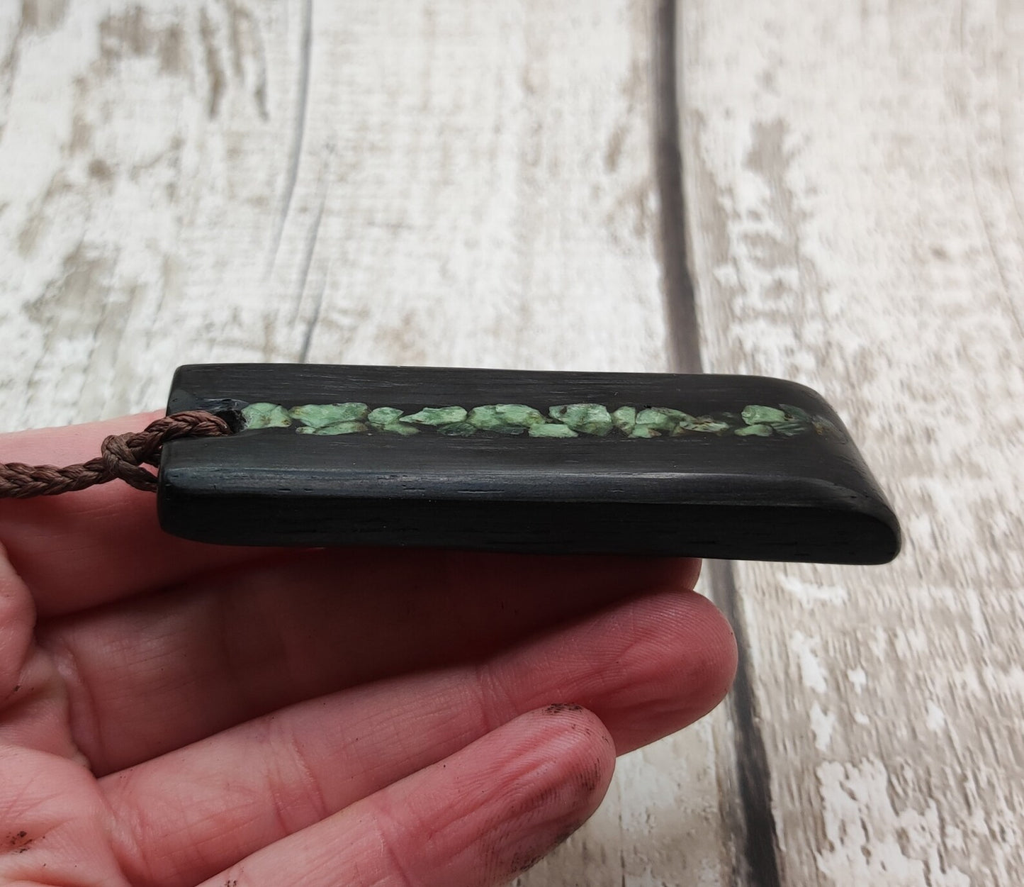 Made to Order Fenland Bog Oak Hei Toki Pendant with NZ Pounamu greenstone inlay – Māori Inspired Adze, Ancient British Wood Jewellery.
