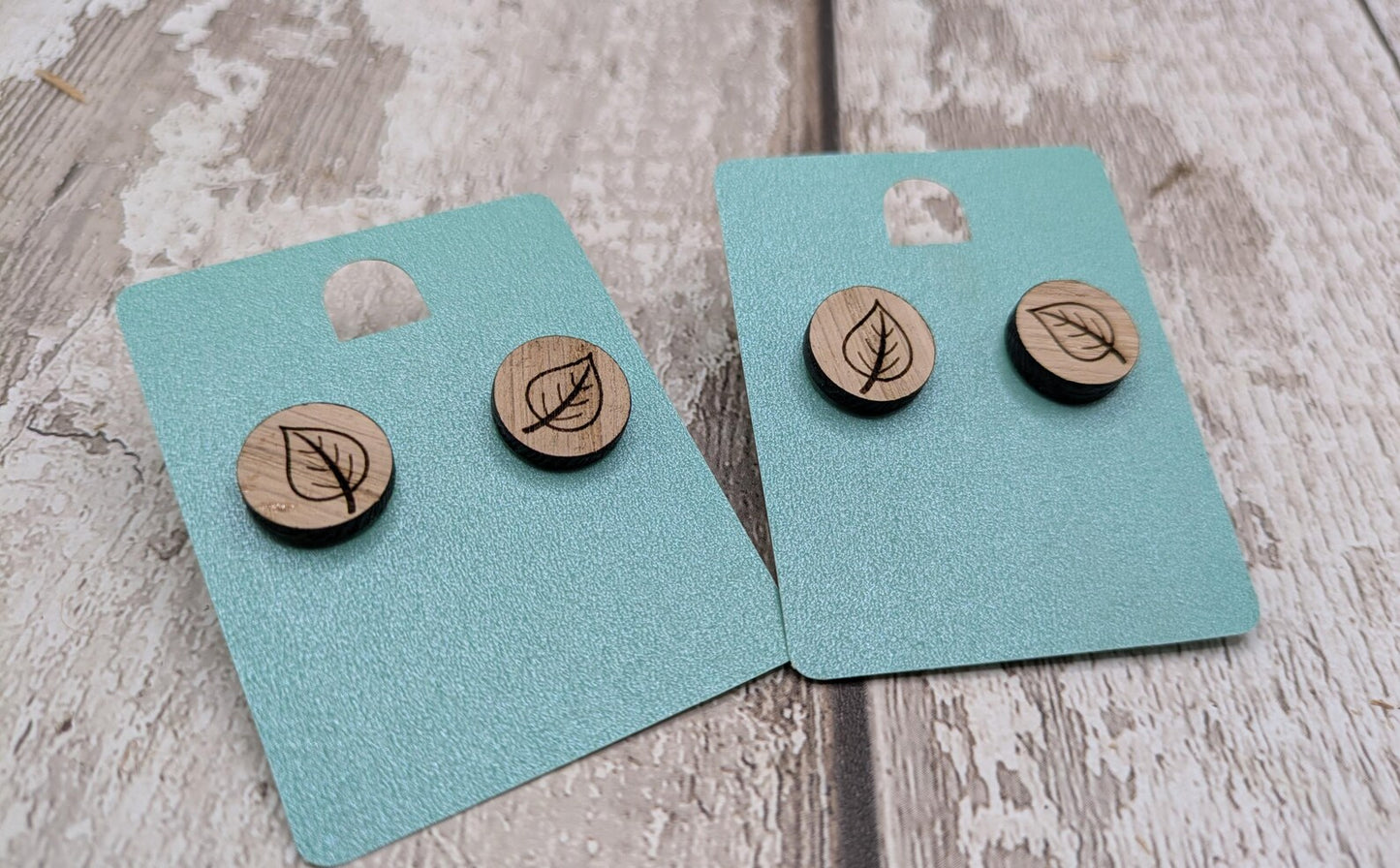 Sweet chestnut leaf studs with stainless steel findings.