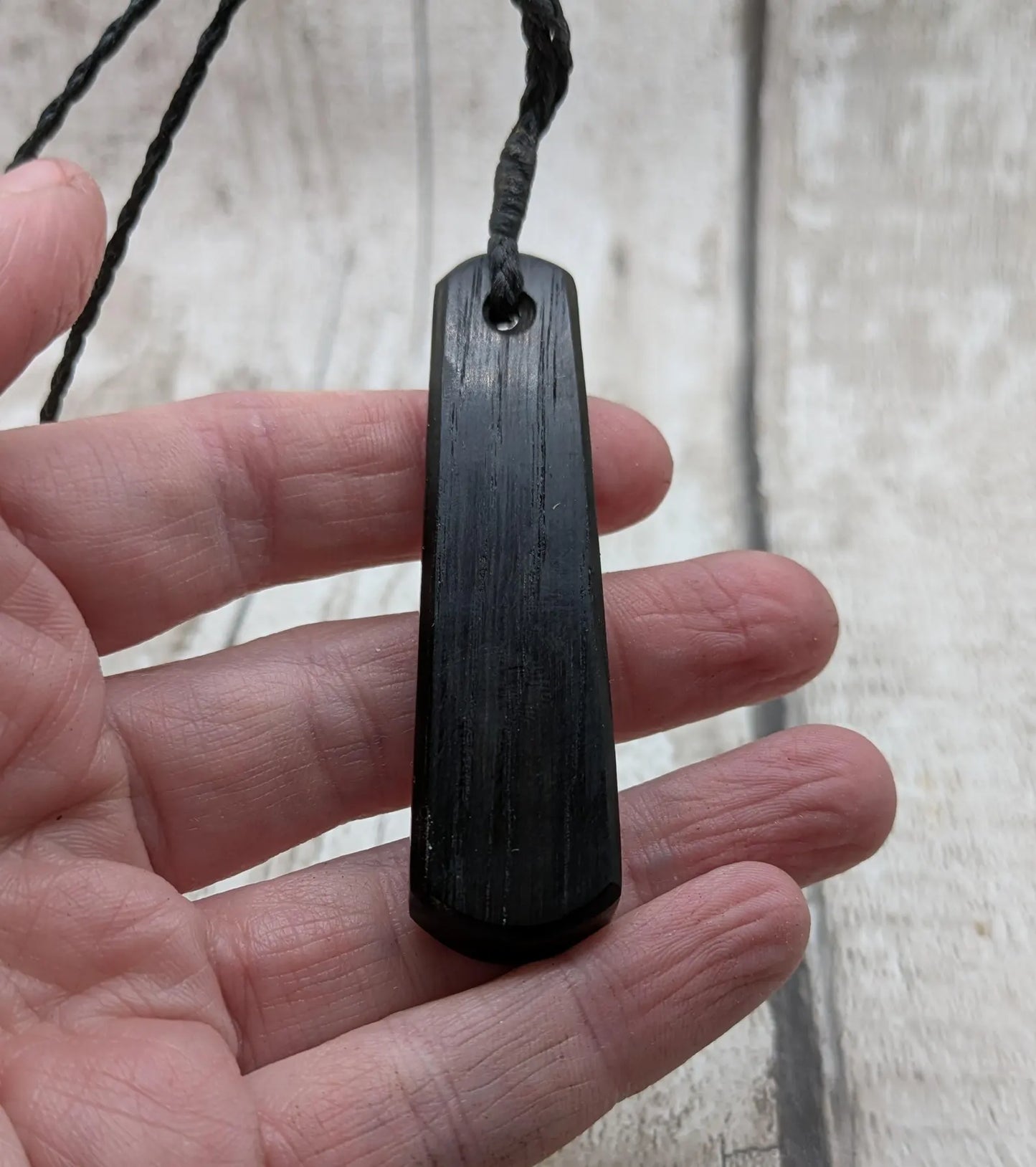 Fenland bog oak with NZ Aotea inlay pendant -Ancient British Wood, Māori Inspired Teardrop Necklace, Nature Jewellery.