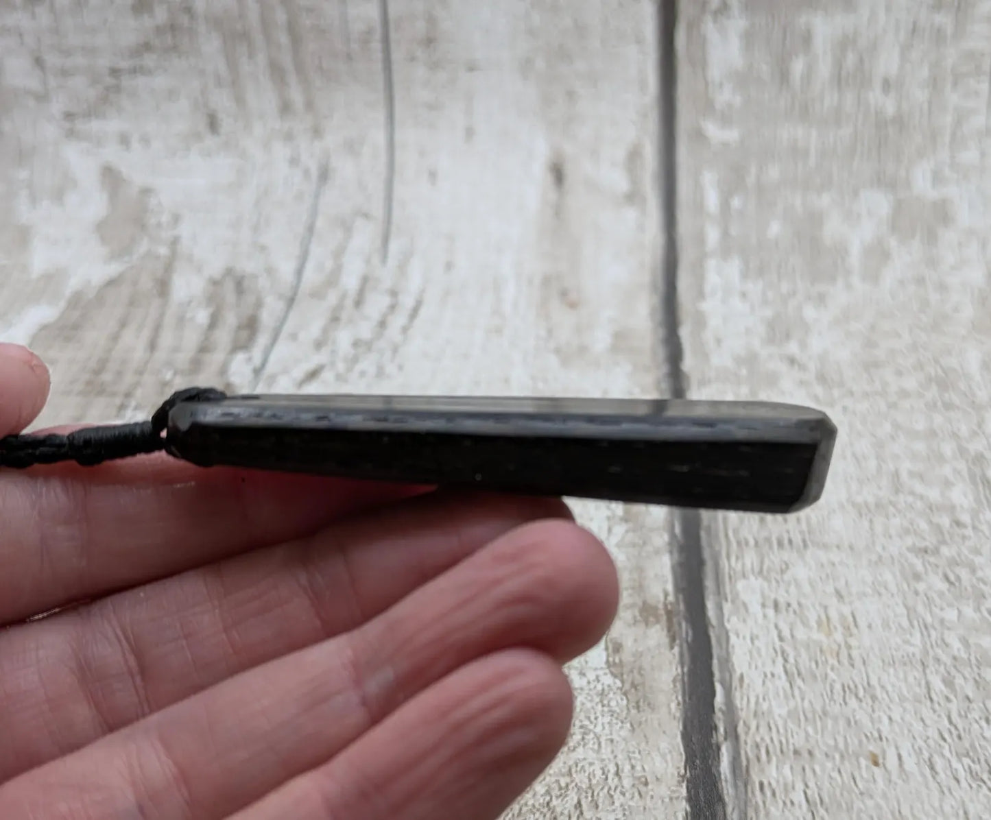 Fenland bog oak with NZ Aotea inlay pendant -Ancient British Wood, Māori Inspired Teardrop Necklace, Nature Jewellery.