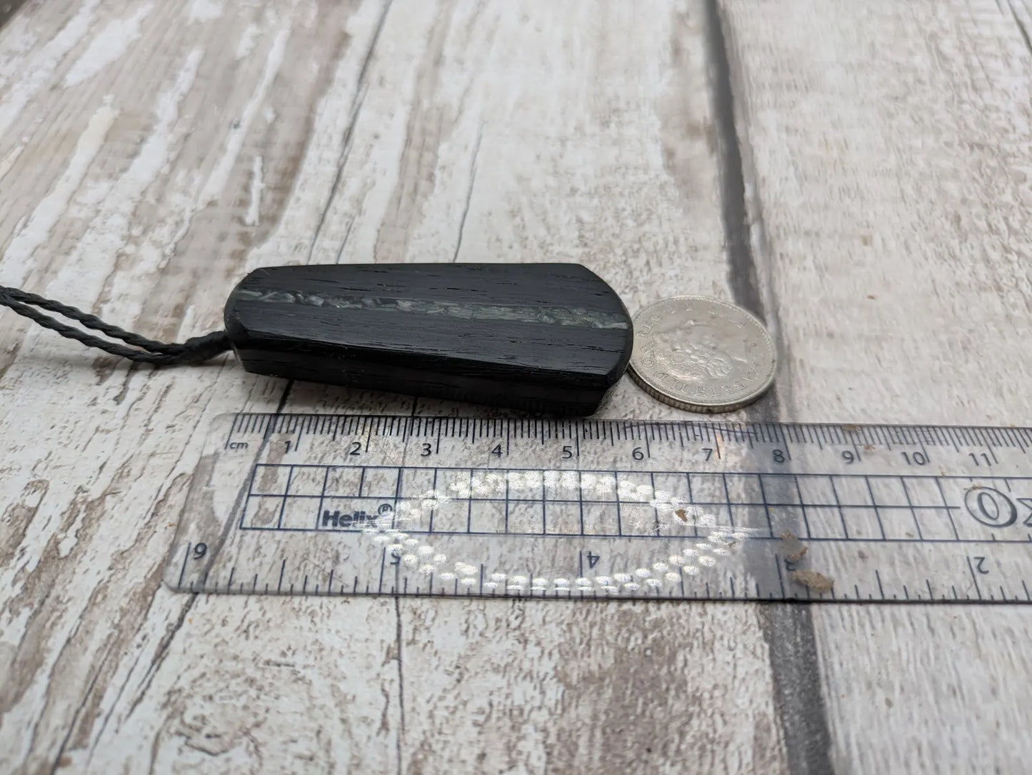 Ancient Bog Oak Roimata Pendant with NZ Aotea Stone Inlay - Healing necklace, spiritual pendant, fenland wood jewellery.