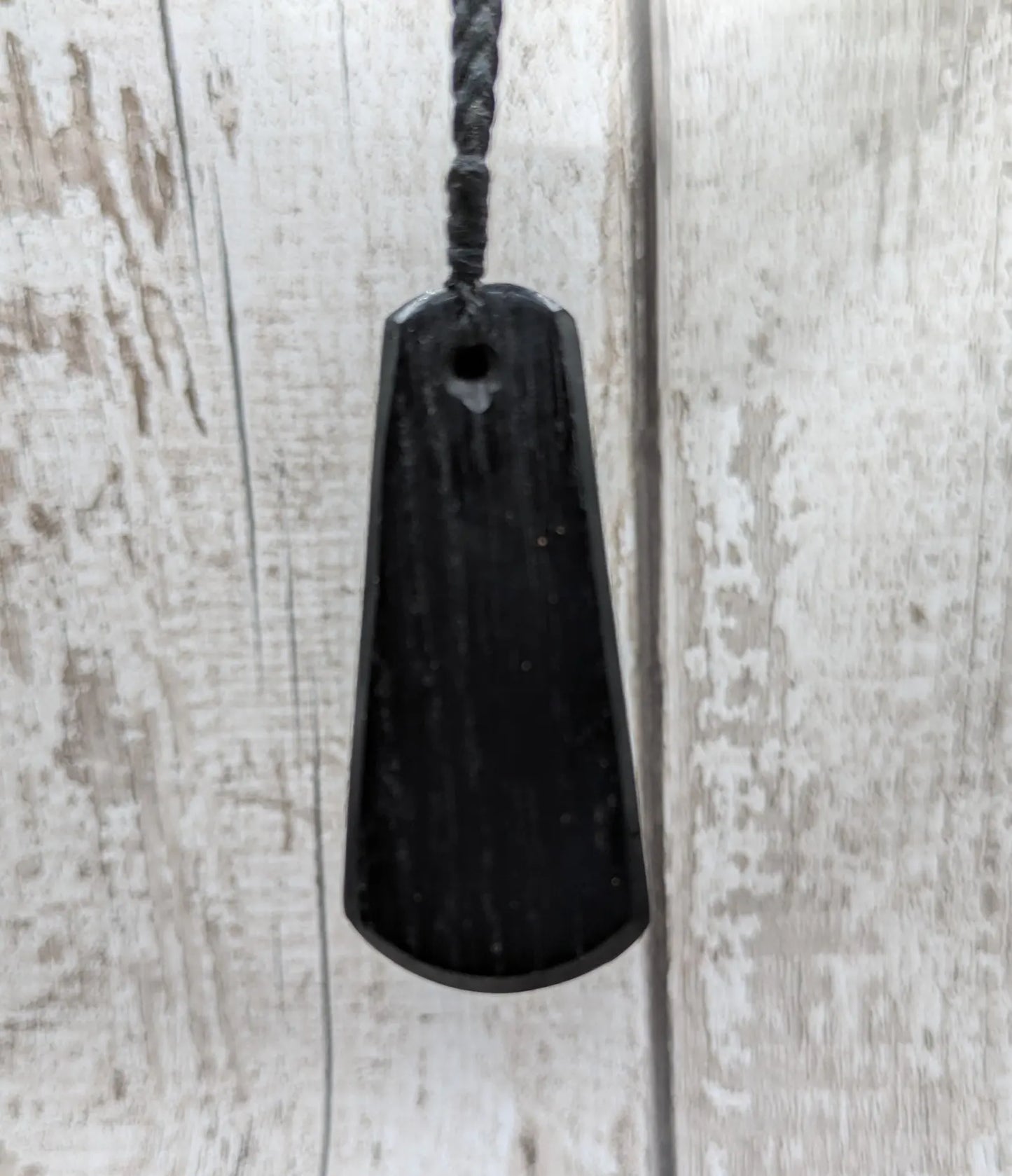Ancient Bog Oak Roimata Pendant with NZ Aotea Stone Inlay - Healing necklace, spiritual pendant, fenland wood jewellery.